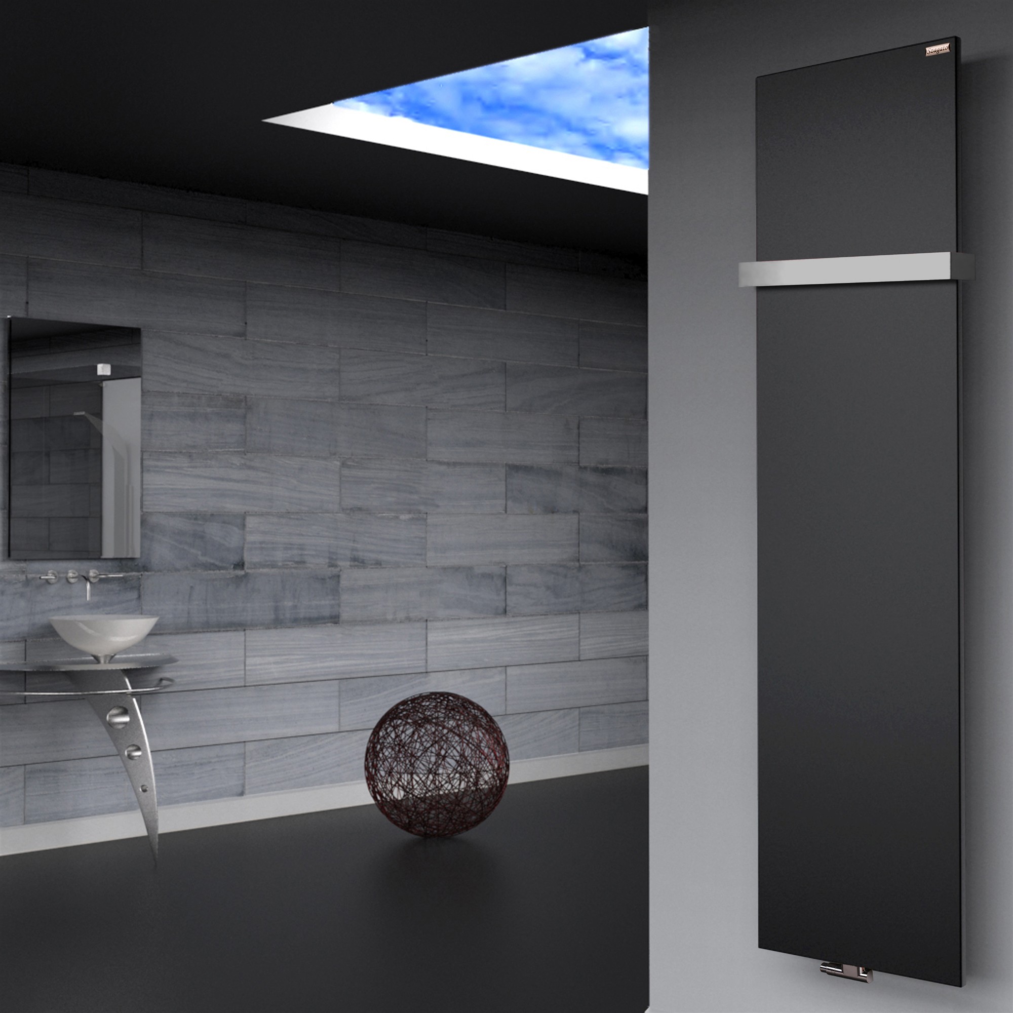 BADHEIZKÖRPER Design Mirror Steel 3 180x47cm 1118 Watt schwarz (+1 Halter 50mm) SZAGATO Handtuchheizkörper mit Mittelanschluss Handtuchwärmer