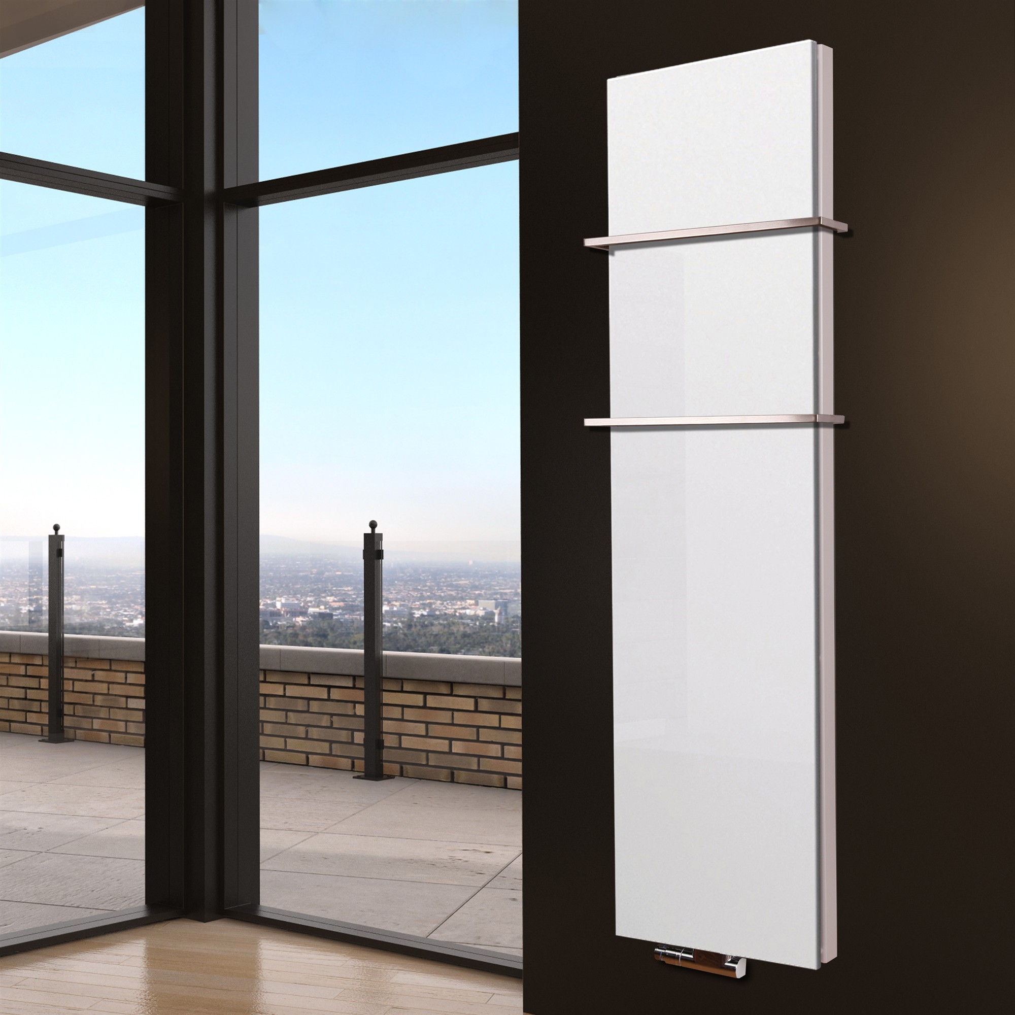 BADHEIZKÖRPER Design Mirror Steel 6 180x47cm 1964 Watt weiß +2 Halter 15mm SZAGATO Designheizkörper Handtuchheizkörper Mittelanschluss Handtuchwärmer