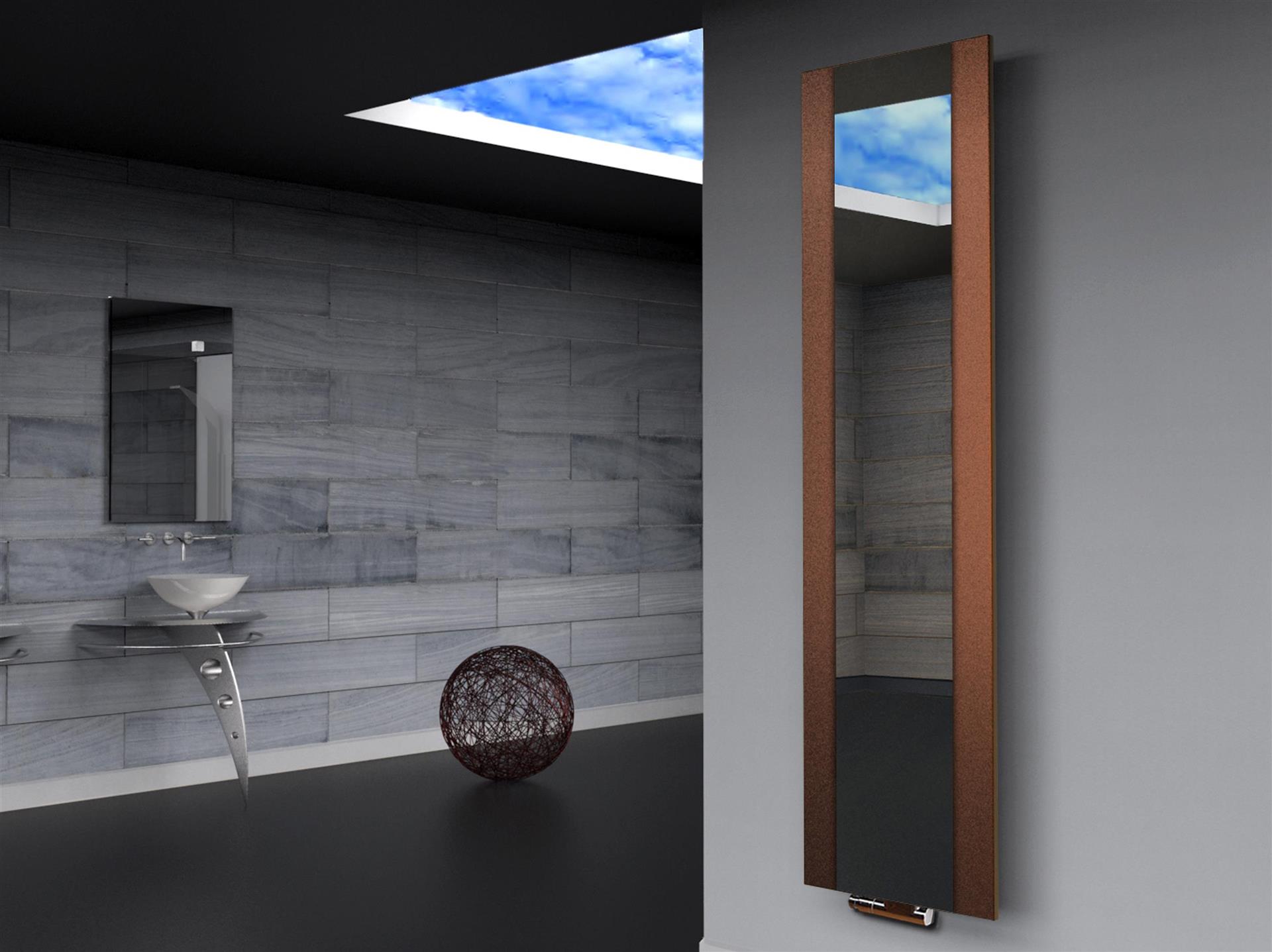 BADHEIZKÖRPER mit Spiegel Design Singapur 3 180x47cm 1118 Watt braun SZAGATO Designheizkörper Handtuchheizkörper mit Mittelanschluss Handtuchwärmer