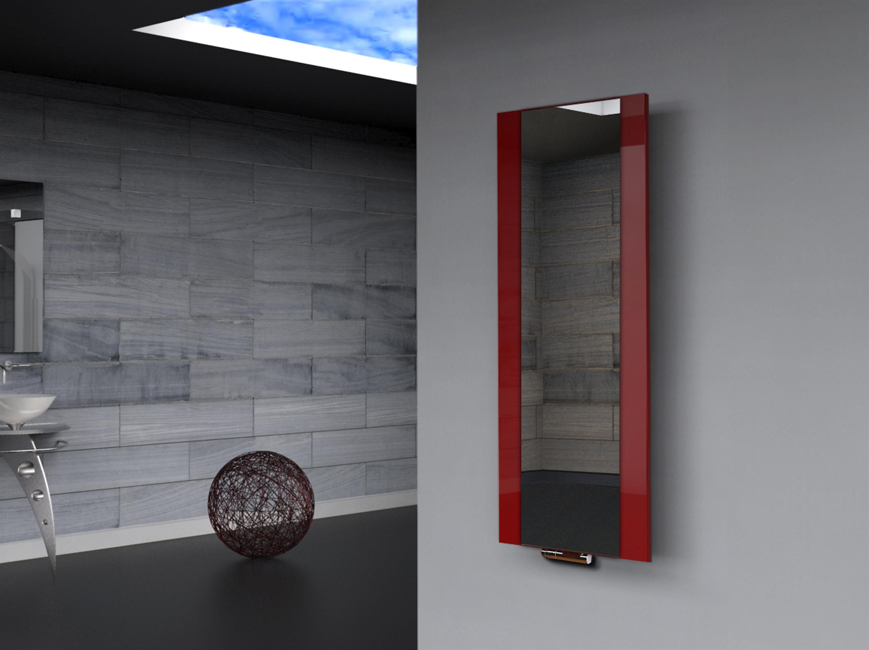 BADHEIZKÖRPER mit Spiegel Design Singapur 2 120x47cm 799 Watt rot SZAGATO Designheizkörper Handtuchheizkörper mit Mittelanschluss Handtuchwärmer