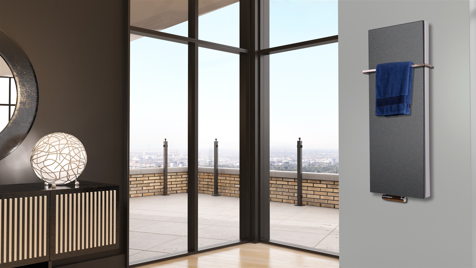 BADHEIZKÖRPER Design Mirror Steel 5 120x47cm 1458 Watt anthrazit - moonstone (+1 Halter 15mm) SZAGATO Designheizkörper Mittelanschluss Handtuchwärmer