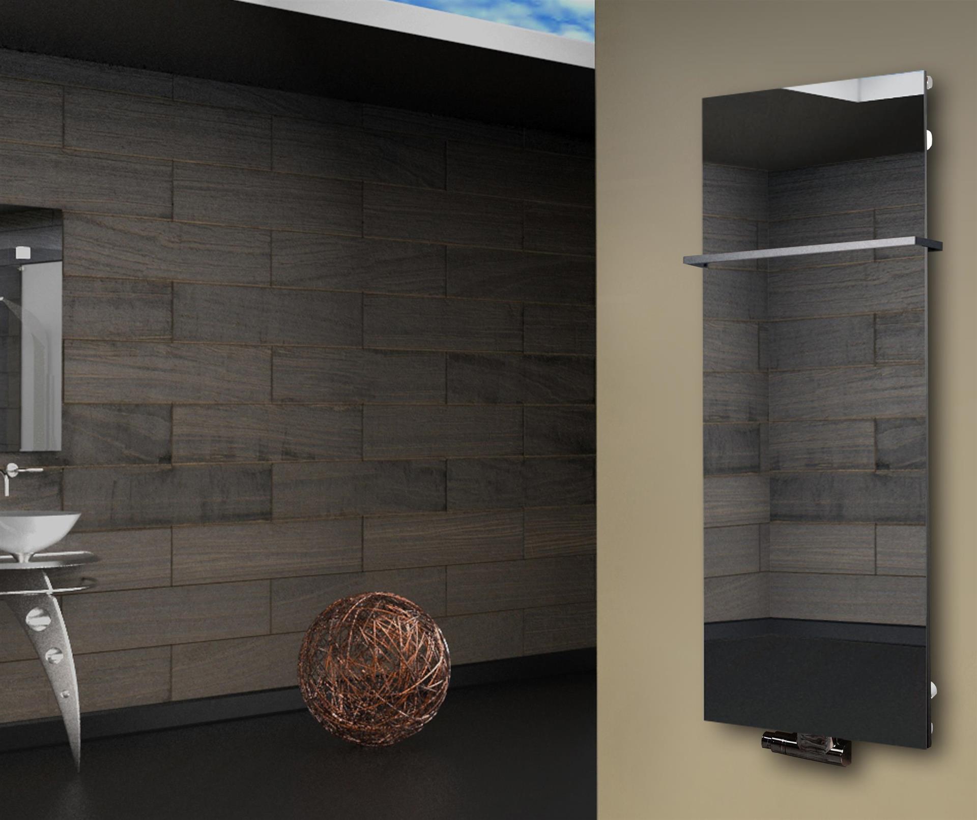 Badheizkörper mit Spiegel Design Montevideo 2 (Spiegelfront) 120x47cm 799 Watt Spiegel (+1 Halter 15mm) SZAGATO Designheizkörper mit Mittelanschluss