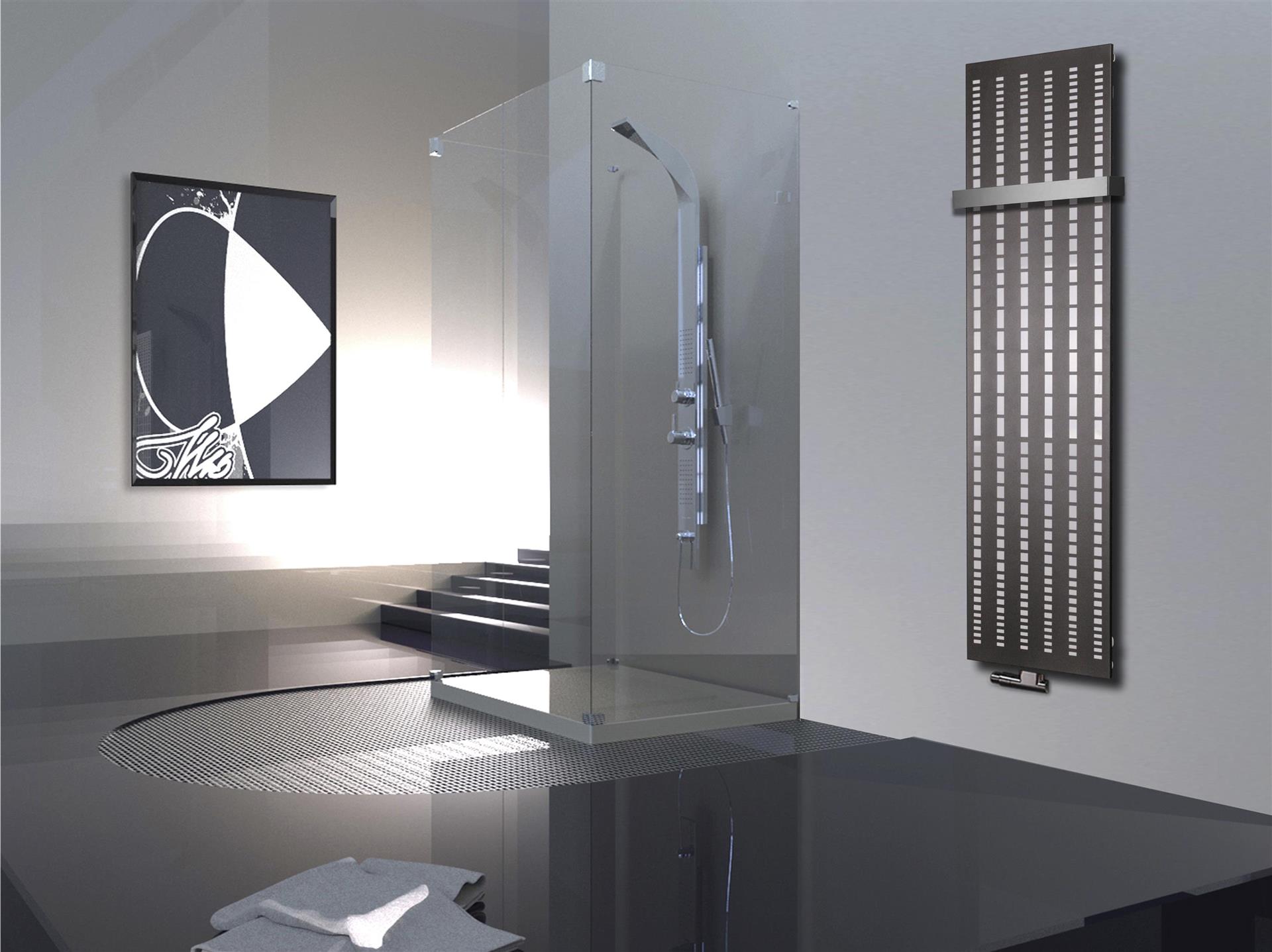 BADHEIZKÖRPER Design broken Mirror 3 180x47cm 1118Watt anthrazit - moonstone (+1 Halter 50mm) SZAGATO Designheizkörper Mittelanschluss Handtuchwärmer