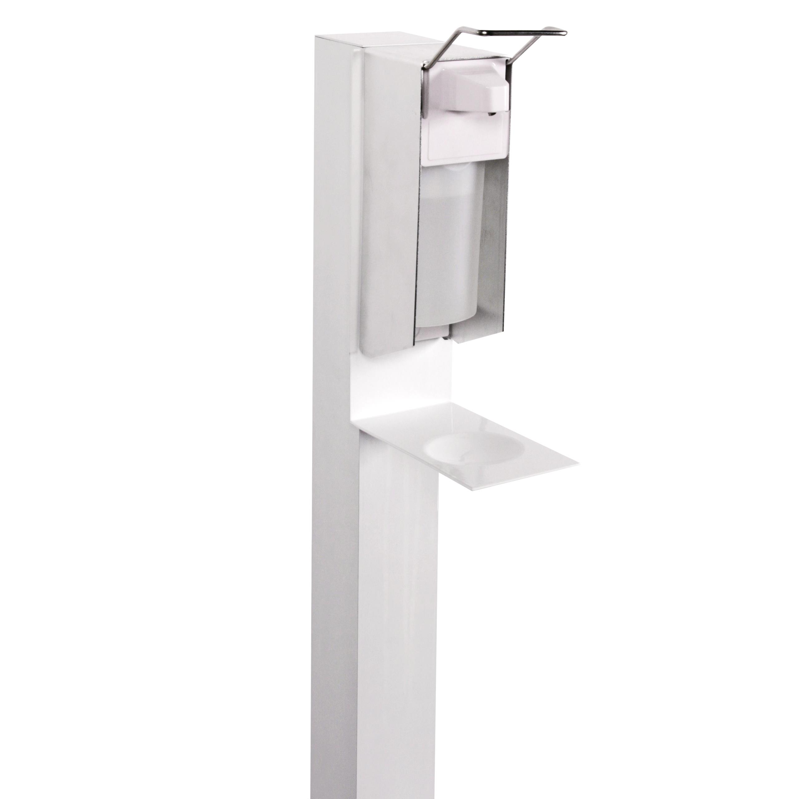 Desinfektionsmittelspender Quadrat HxBxT 118x36x36cm Alu weiß  3  + Spender Szagato Hygienesäule Desinfektionsspender Handdesinfektionsspender