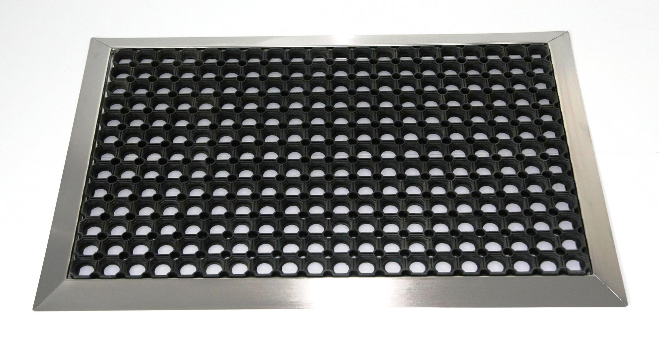 Edelstahlrahmen mit Fußmatte Ringgummi 70x50cm SZAGATO Made in Germany Schuhabstreifer Edelstahl außen Schmutzfangmatte Fußabtreter Schmutzmatte