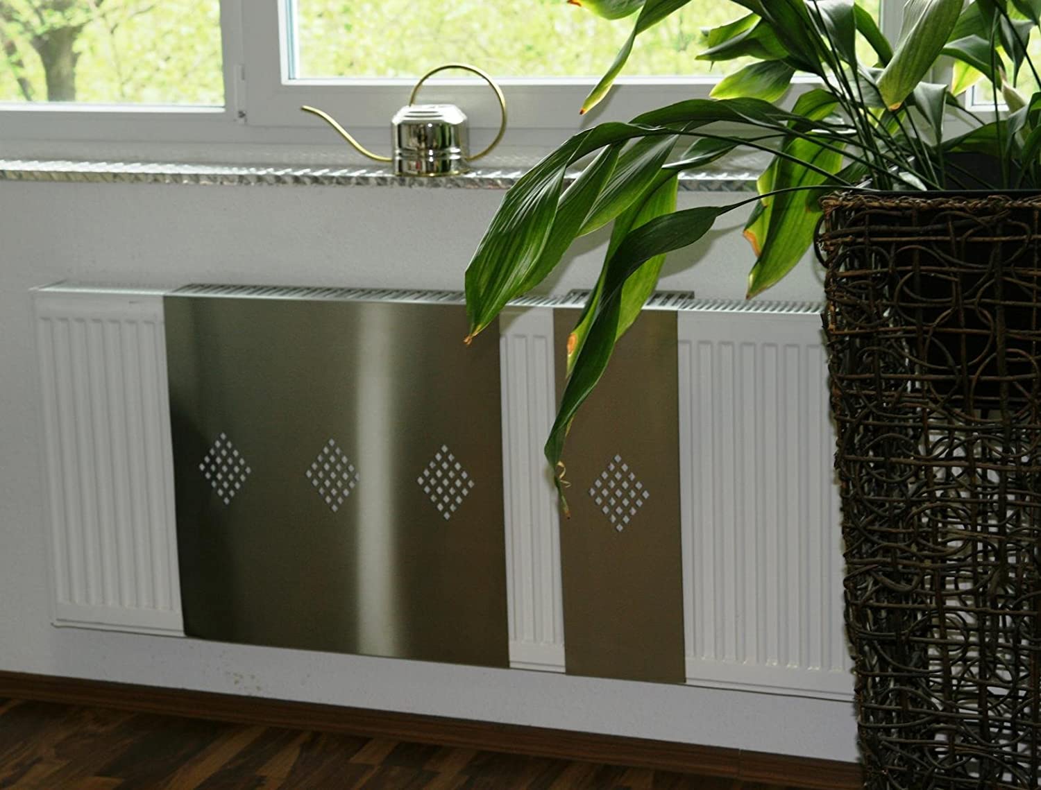 Heizkörperverkleidung Edelstahl 60 x 60cm Design Raute  (SET=2 Stück) SZAGATO Heizungsverkleidung Verkleidung Heizkörper Abdeckung für Heizkörper