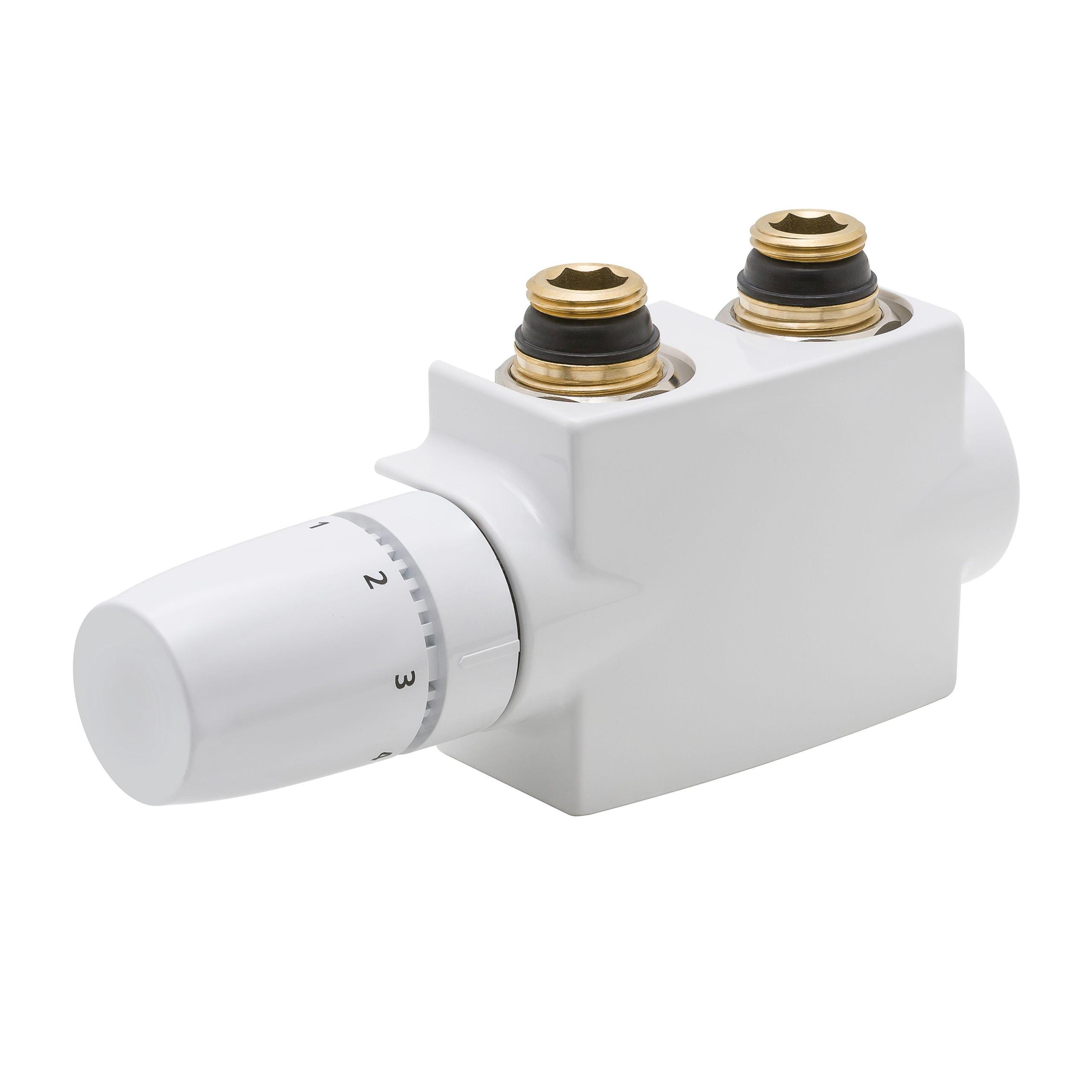 Heizkörper Mittelanschluss-Block Multi DURCHGANG SET + Thermostat Szagato weiß