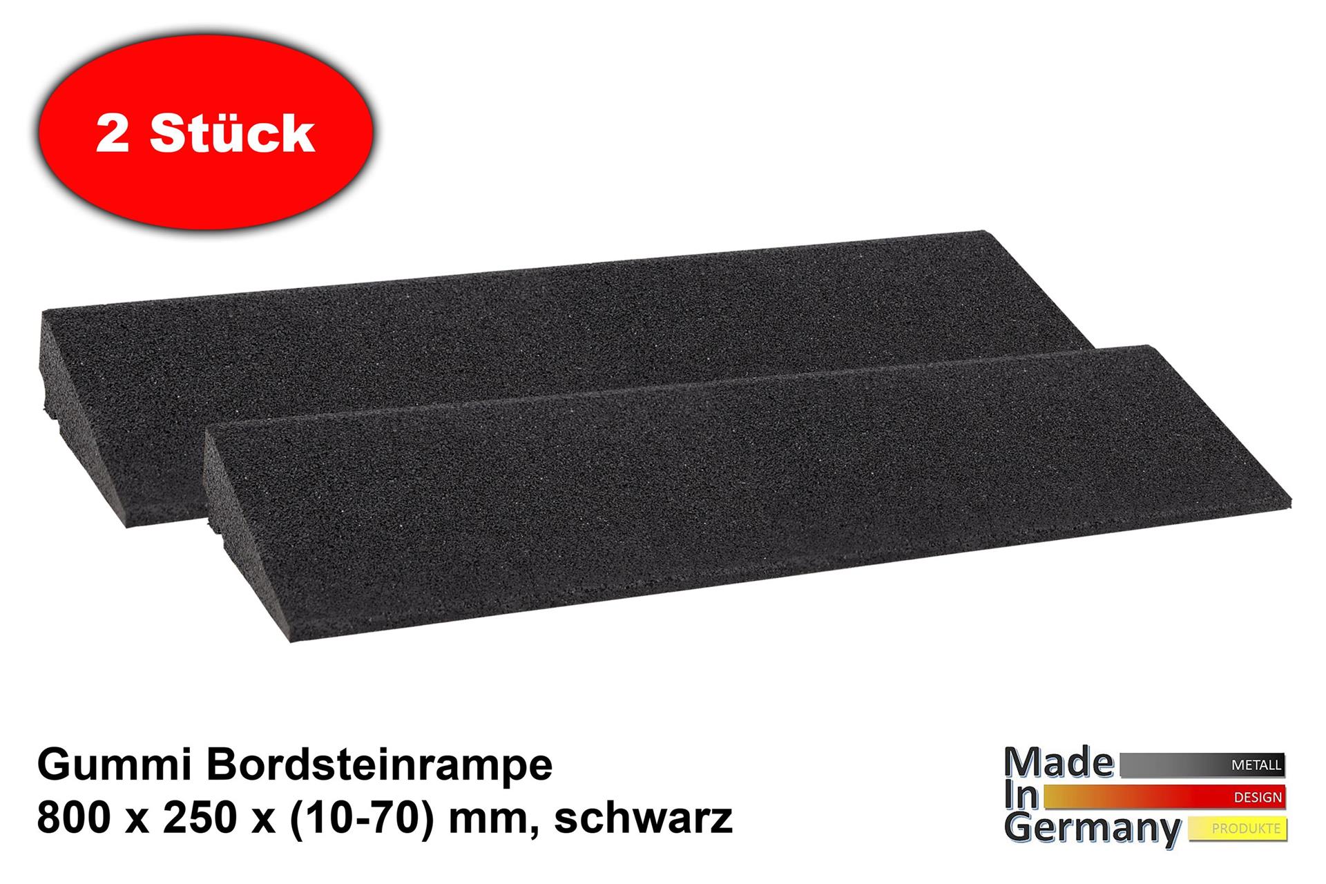 Bordsteinrampe Gummi 70mm 80x25x7cm Set = 2 Stück schwarz SZAGATO Schwellenrampe Auffahrhilfe Bordsteinkeile Bordstein Auffahrrampe Bordsteinkanten