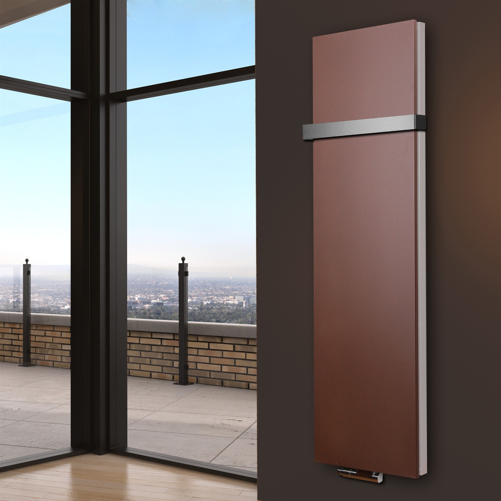 BADHEIZKÖRPER Design Mirror Steel 6 180x47cm 1964Watt braun +1 Halter 50mm SZAGATO Designheizkörper Handtuchheizkörper Mittelanschluss Handtuchwärmer