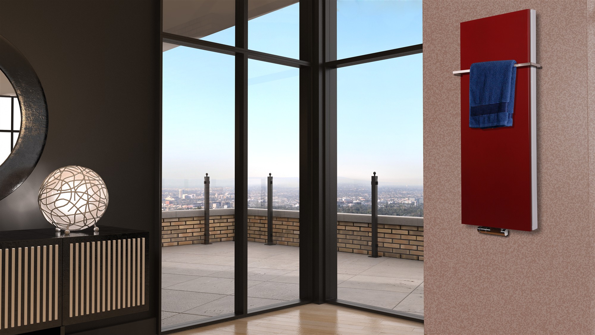 BADHEIZKÖRPER Design Mirror Steel 5 120x47cm 1458 Watt rot +1 Halter 15mm SZAGATO Designheizkörper Handtuchheizkörper Mittelanschluss Handtuchwärmer