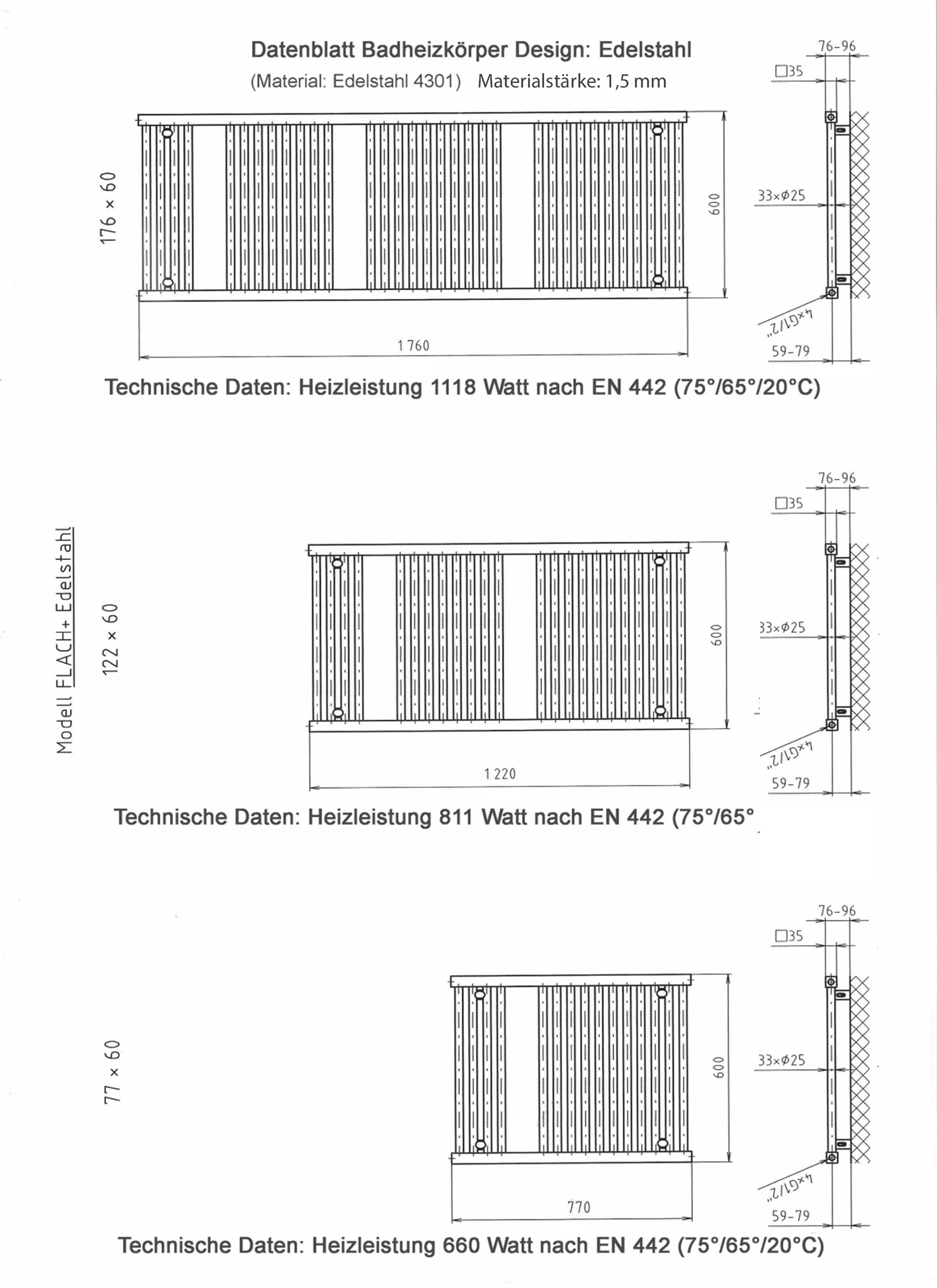 BADHEIZKÖRPER Design Hamburg 3 177 x 60 cm, 1118 Watt SZAGATO Design Heizkörper Handtuchheizkörper Seitenanschluss Handtuchwärmer mit Seitenanschluss #1