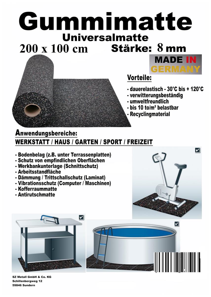 Bautenschutzmatte Gummi 200x100x0,8cm SZAGATO Gummimatte Gummigranulatmatte Antirutschmatte Gummi Granulat Matte recycelt