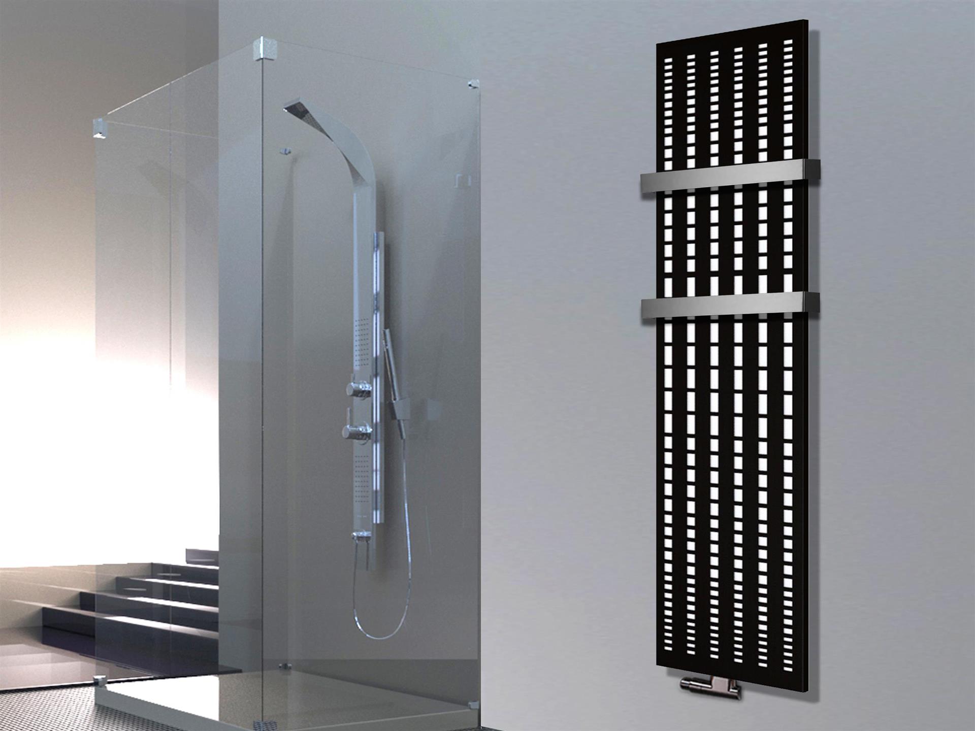 BADHEIZKÖRPER Design broken Mirror 3 180x47cm 1118 Watt schwarz (+2 Halter 50mm) SZAGATO Designheizkörper Handtuchheizkörper mit Mittelanschluss