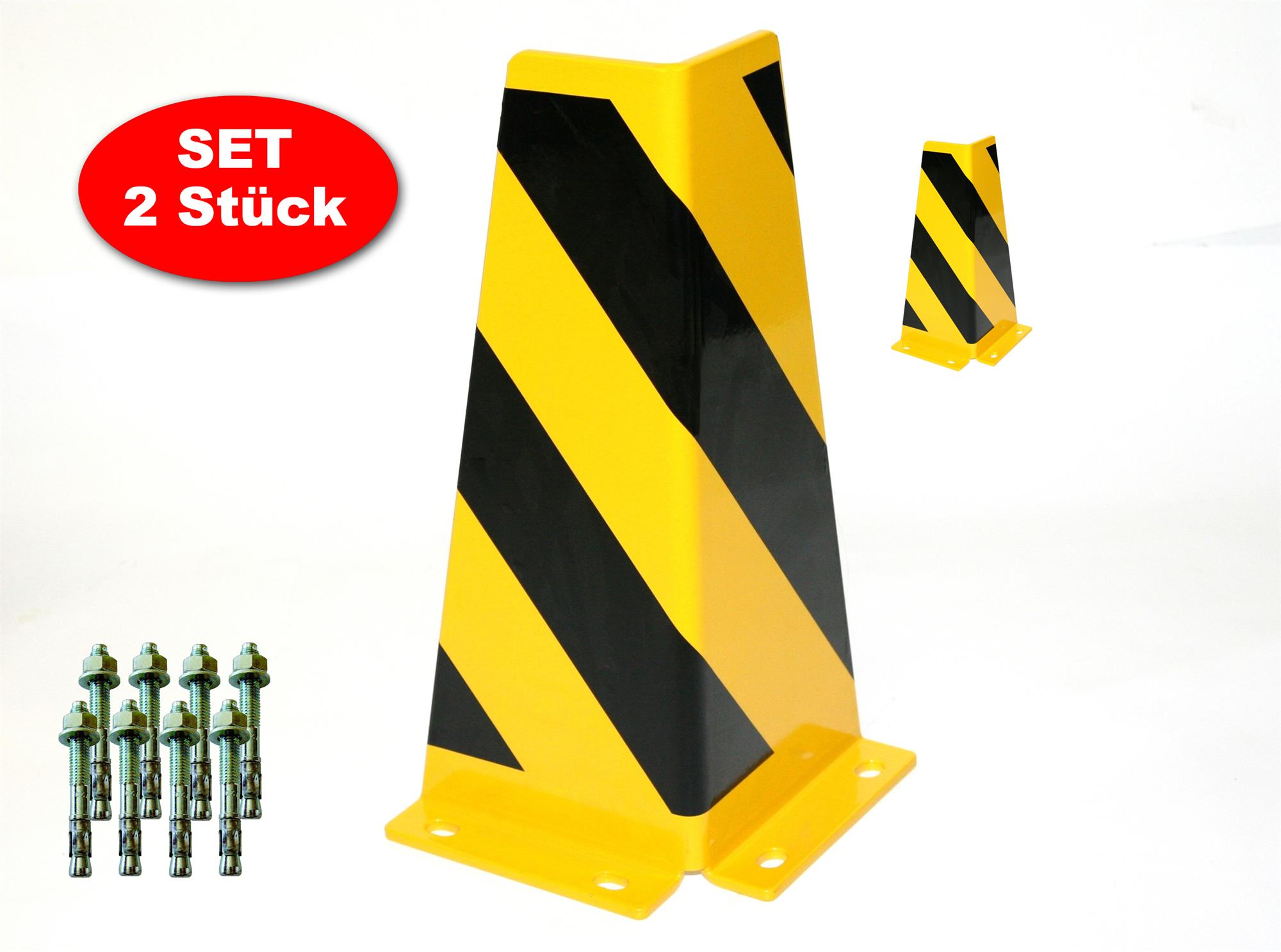 Rammschutz SET (2 Stück) 400x165x165x5 mm konisch + 8 Einschlagdübel SZAGATO Regal Anfahrschutz Regale Rammschutzbügel Rammschutze Anfahrschutze