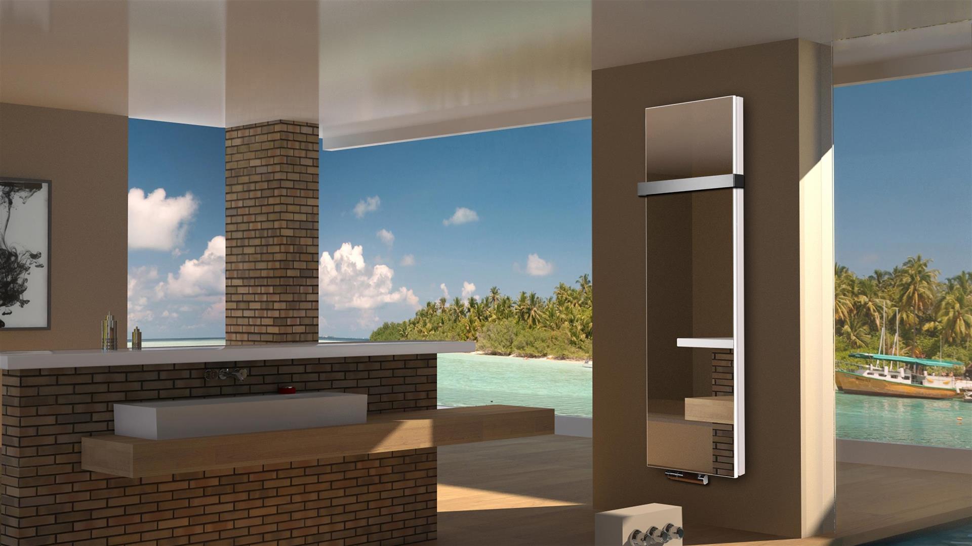 BADHEIZKÖRPER Spiegel Montevideo 6 180x47cm 1964 Watt Spiegel +1 Halter 50mm SZAGATO Designheizkörper Handtuchheizkörper mit Mittelanschluss