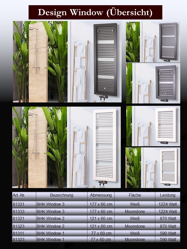 BADHEIZKÖRPER Design Window 1 77x60cm 590 Watt weiß SZAGATO Designheizkörper Handtuchheizkörper mit Mittelanschluss Handtuchwärmer