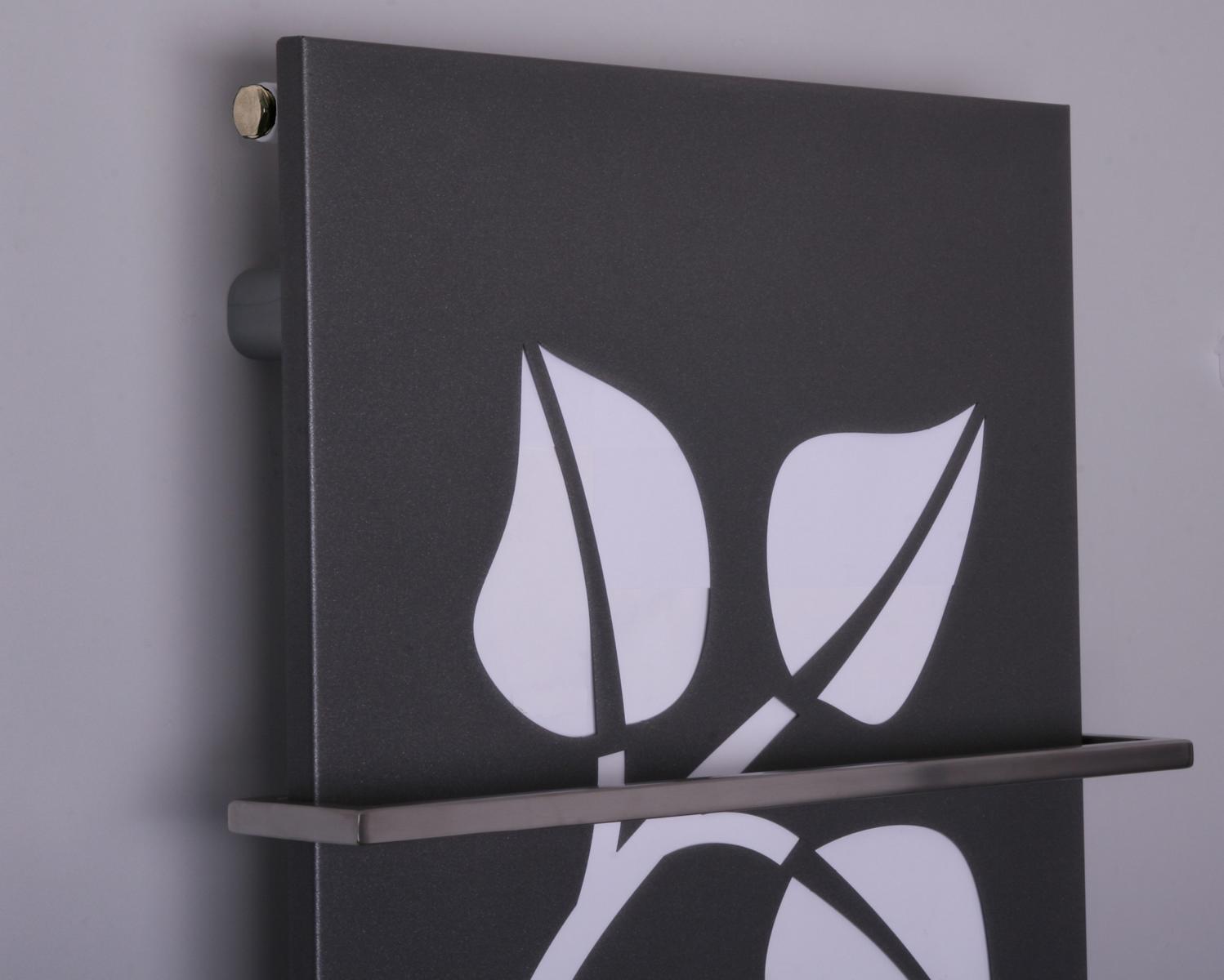 BADHEIZKÖRPER Design Leaves 2 120x47cm 799 Watt anthrazit - moonstone (+1 Halter 15mm) SZAGATO Handtuchheizkörper mit Mittelanschluss Handtuchwärmer