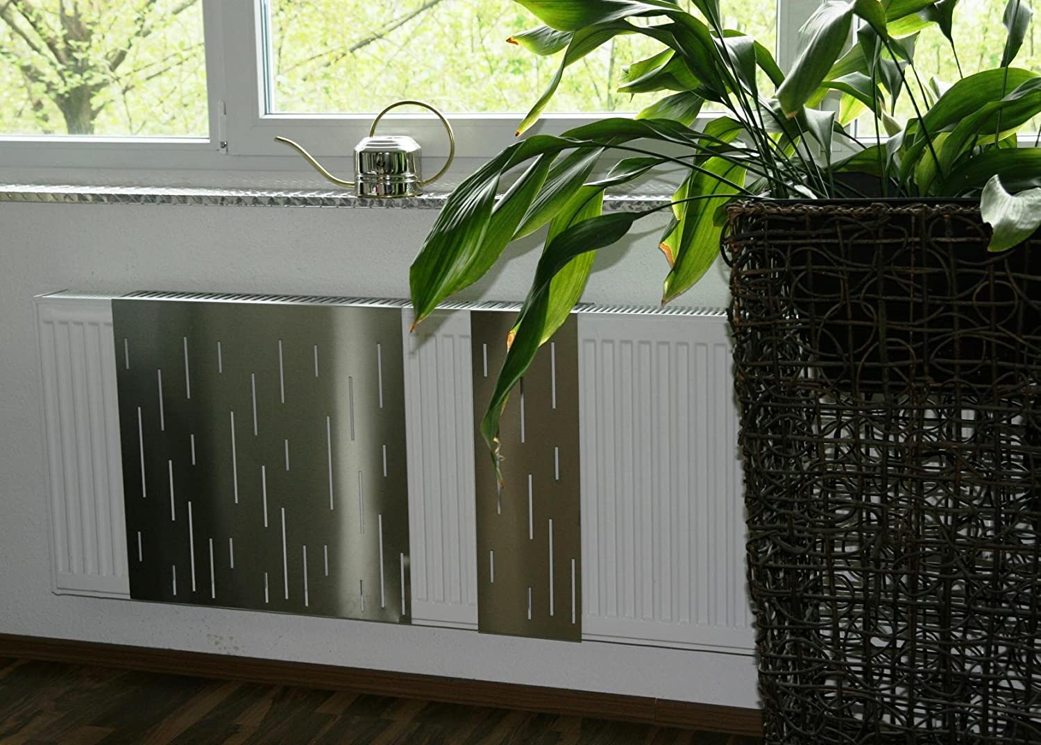 Heizkörperverkleidung Edelstahl matt 60 x 60cm Design Rain (1 Stück) SZAGATO Heizungsverkleidung Verkleidung Heizkörper Abdeckung für Heizkörper
