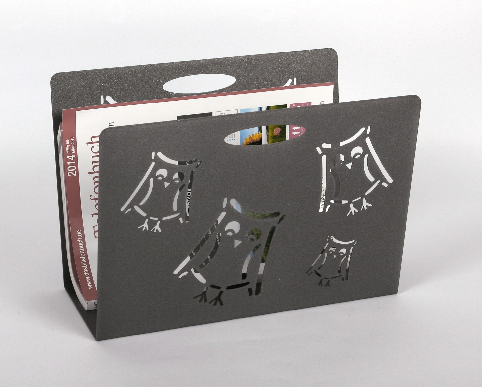 Zeitungsständer Eule 23x32x12cm grau SZAGATO Made in Germany  Zeitschriftenständer Metall Zeitschriftenhalter Zeitungshalter modern