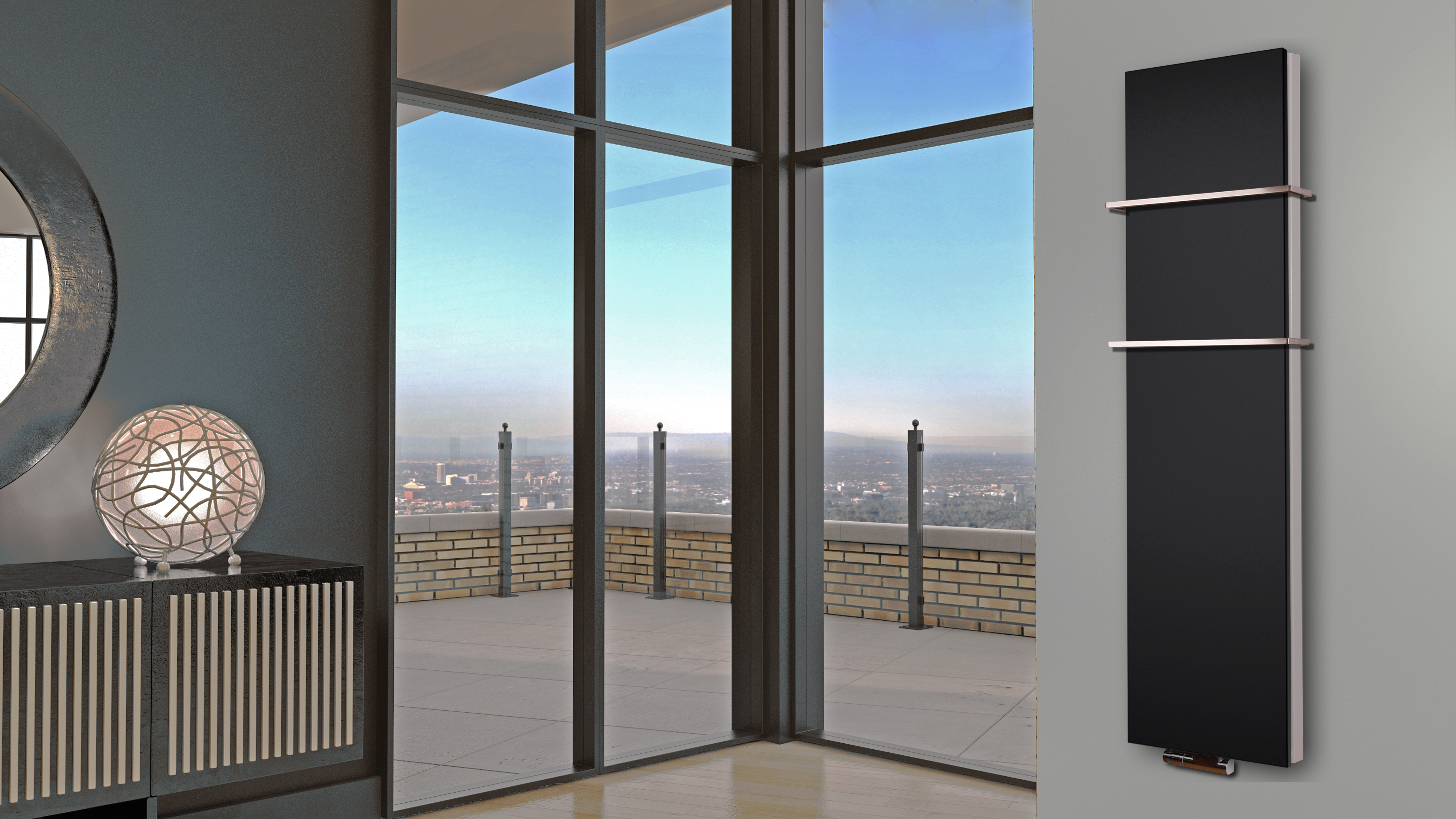 BADHEIZKÖRPER Design Mirror Steel 6 180x47cm 1964 Watt schwarz (+2 Halter 15mm) SZAGATO Designheizkörper Handtuchheizkörper mit Mittelanschluss