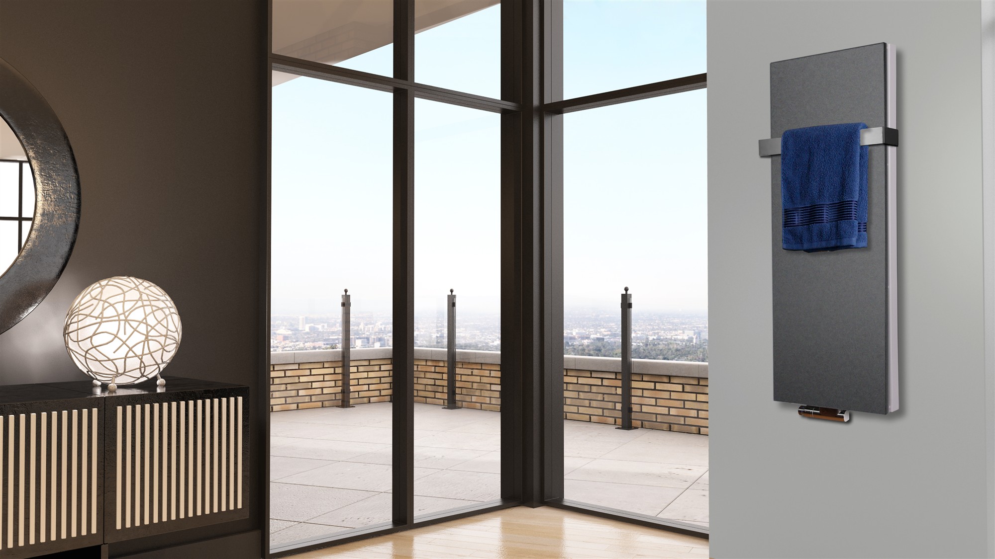 BADHEIZKÖRPER Design Mirror Steel 5 120x47cm 1458 Watt anthrazit - moonstone (+1 Halter 50mm) SZAGATO Designheizkörper Mittelanschluss Handtuchwärmer