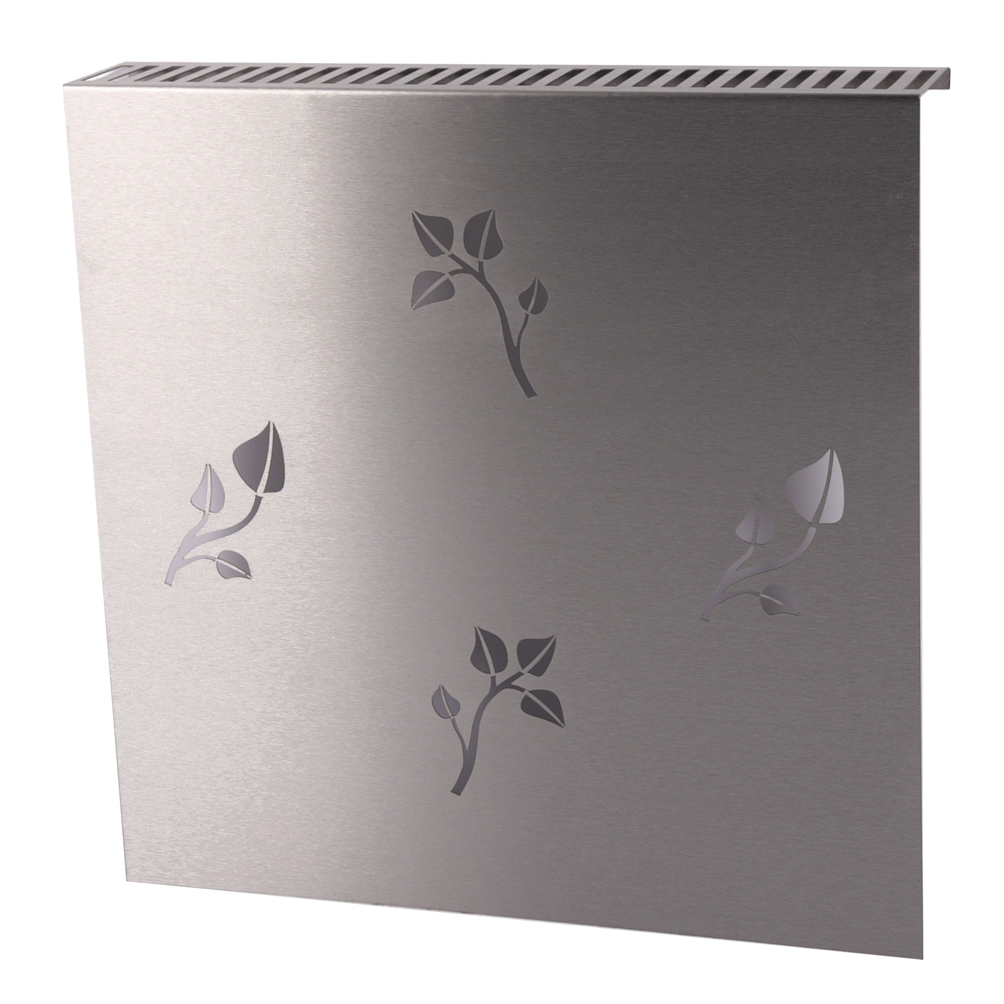 Heizkörperverkleidung Edelstahl matt 60 x 20cm Design Leaves (1 Stück) SZAGATO Heizungsverkleidung Verkleidung Heizkörper Abdeckung für Heizkörper