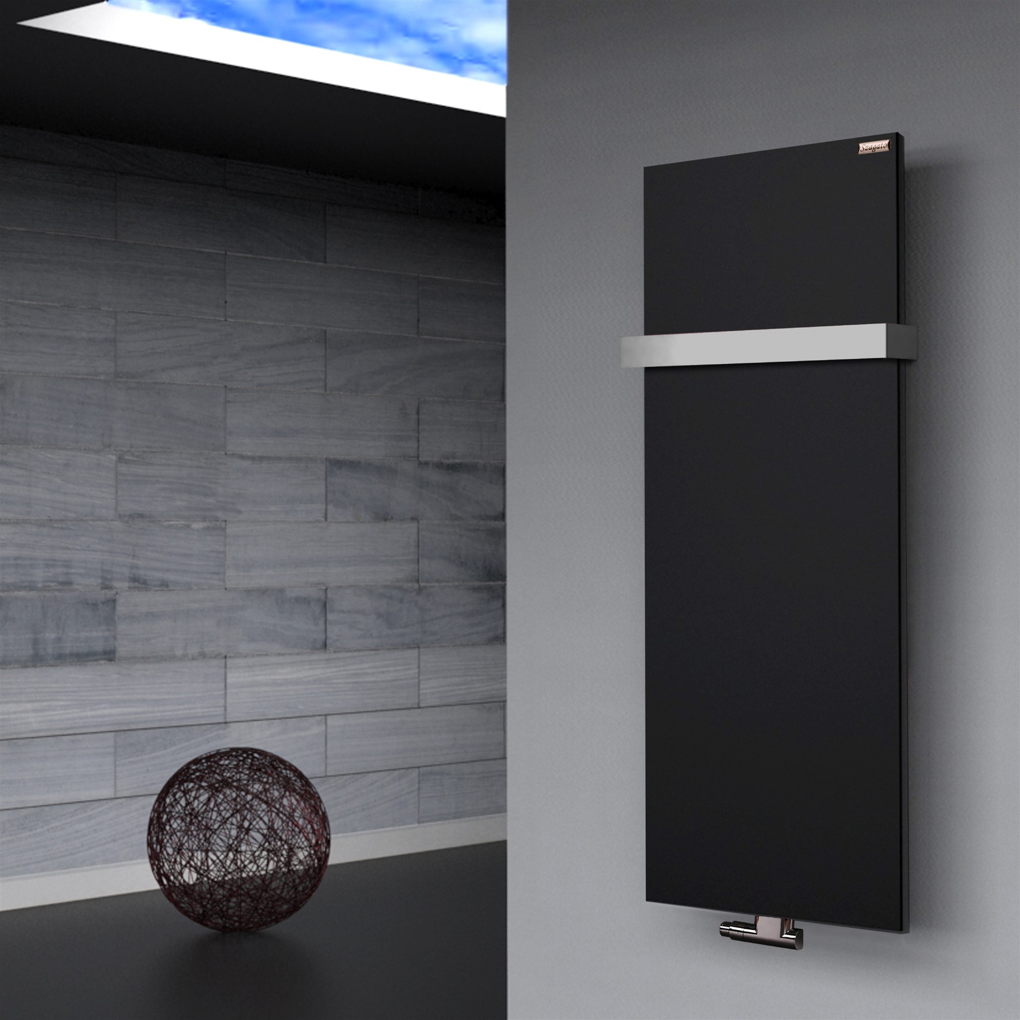 BADHEIZKÖRPER Design Mirror Steel 2 120x47cm 799 Watt schwarz (+1 Halter 50mm) SZAGATO Designheizkörper Handtuchheizkörper mit Mittelanschluss