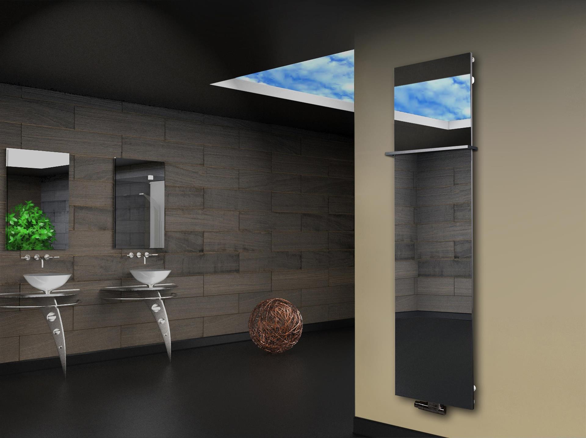 Badheizkörper mit Spiegel Design Montevideo 3 (Spiegelfront) 180x47cm 1118 Watt (+1 Halter 15mm) SZAGATO Designheizkörper mit Mittelanschluss