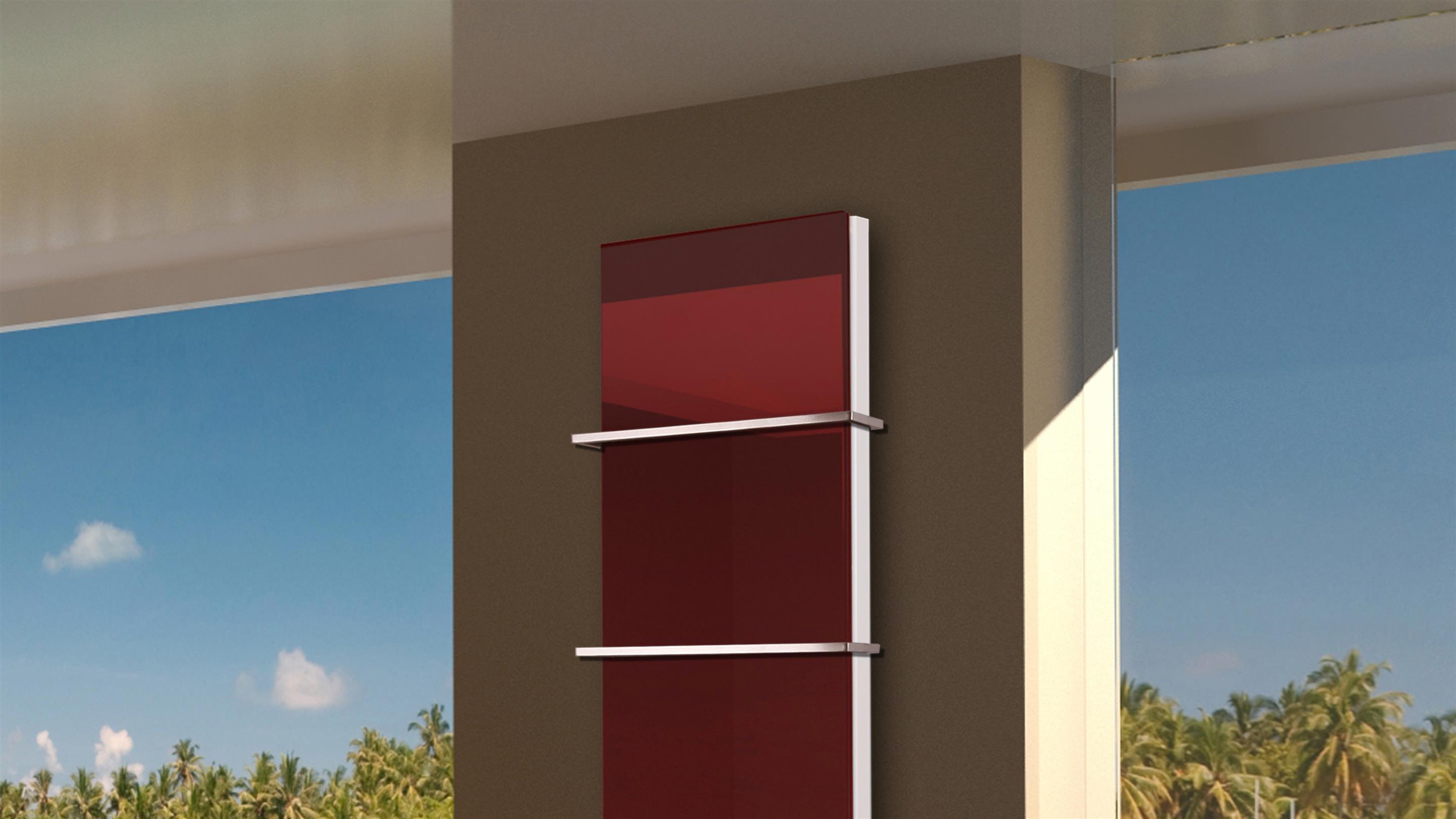 BADHEIZKÖRPER mit Glas Montevideo 6 Glasfront 180x47cm 1964 Watt rot + 2 Halter 15mm SZAGATO Designheizkörper Handtuchheizkörper mit Mittelanschluss