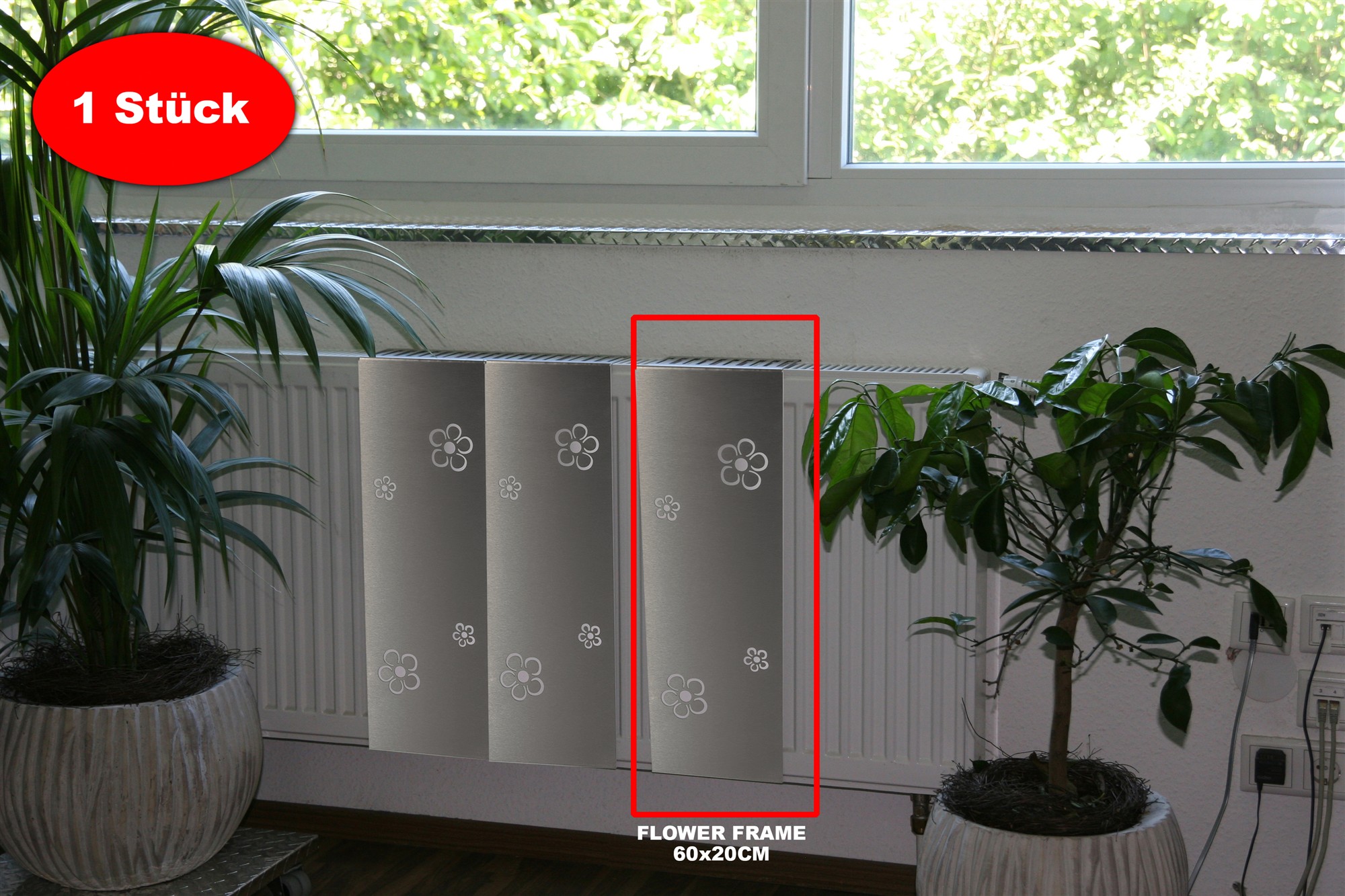 Heizkörperverkleidung Edelstahl 60 x 20cm Design Flower Frame (1 Stück) SZAGATO Heizungsverkleidung Verkleidung Heizkörper Abdeckung für Heizkörper