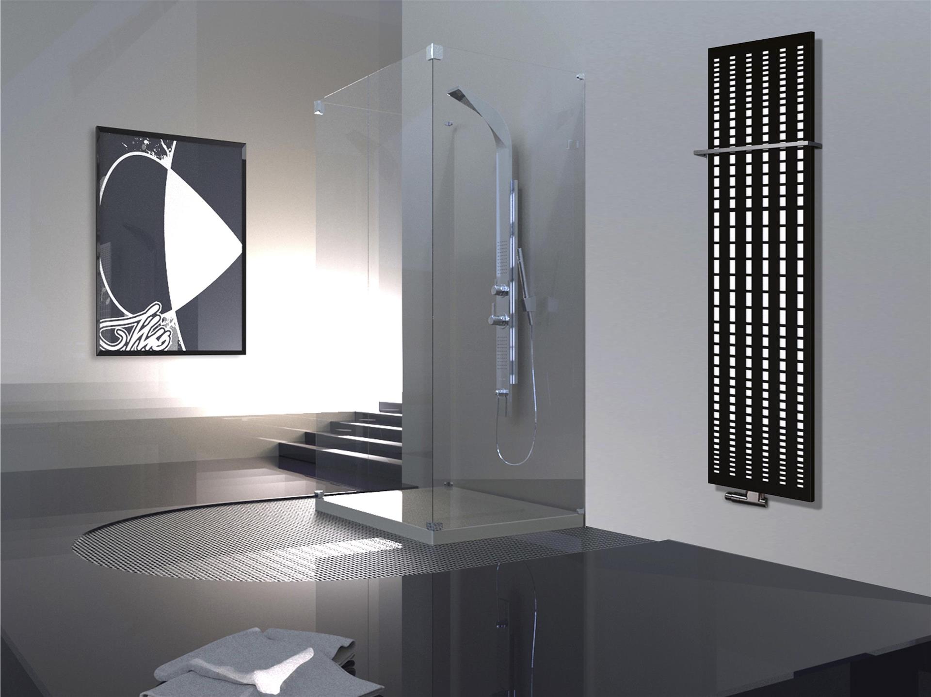 BADHEIZKÖRPER Design broken Mirror 3 180x47cm 1118Watt schwarz (+1 Halter 15mm) SZAGATO Designheizkörper Mittelanschluss Handtuchwärmer