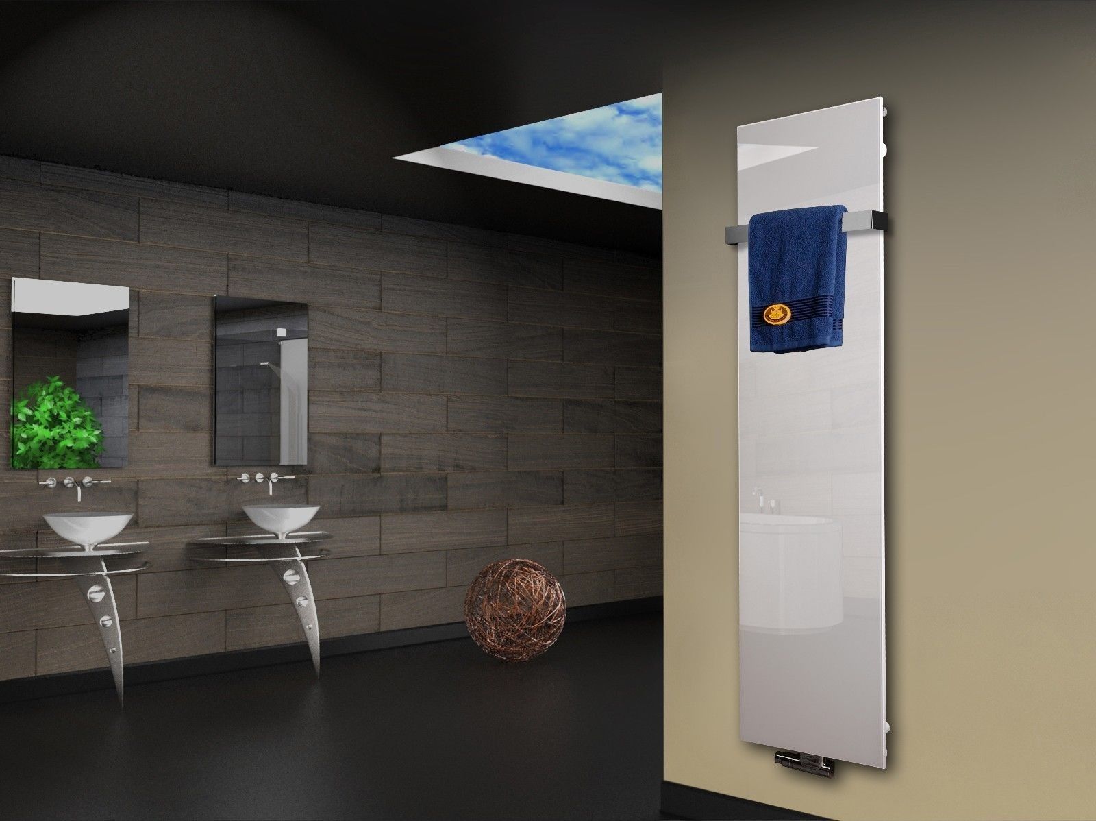 Badheizkörper mit Glas Design Montevideo 3 (Glasfront) 180x47cm 1118 Watt weiß +1 Halter 50mm SZAGATO Designheizkörper Mittelanschluss Handtuchwärmer