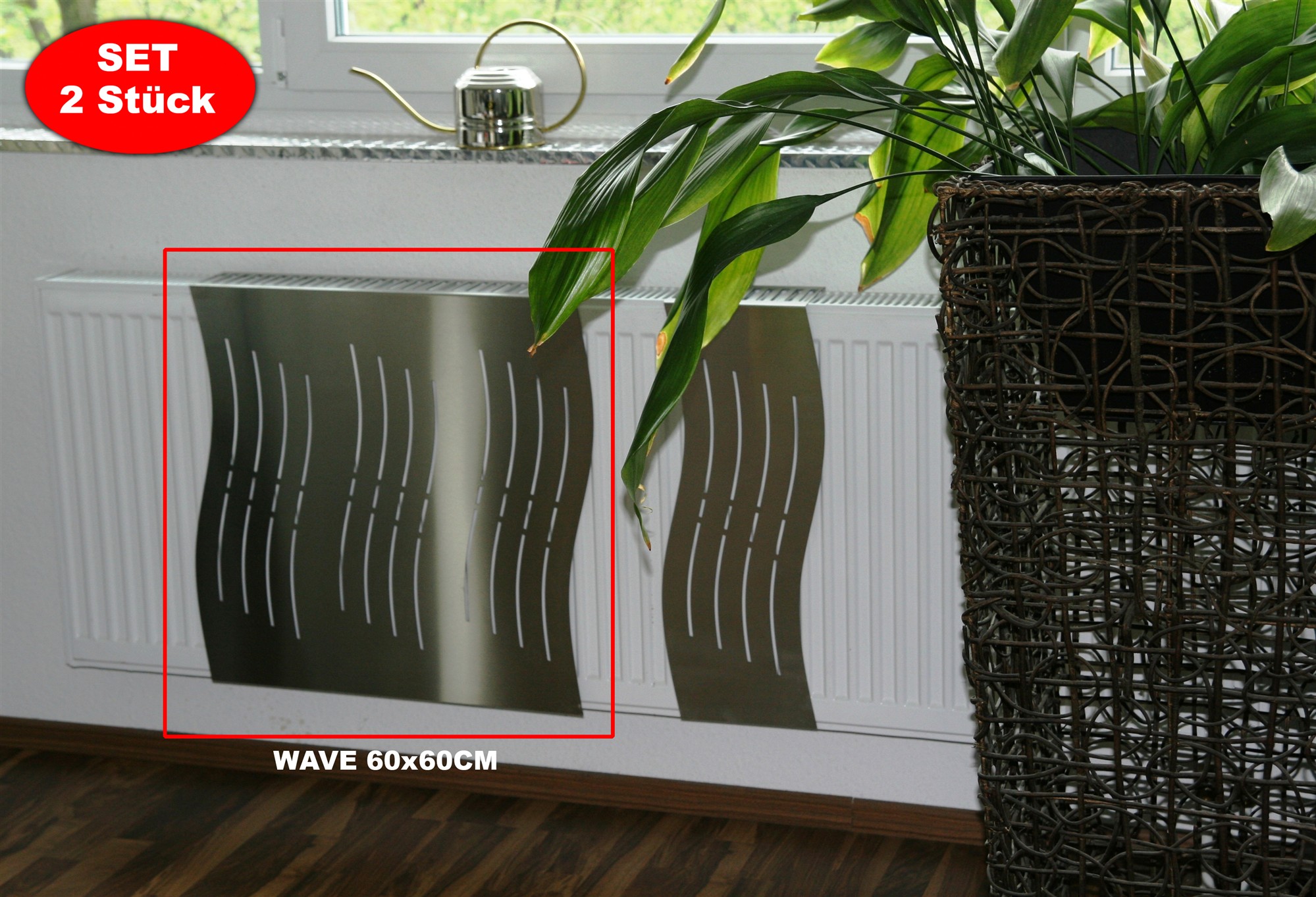 Heizkörperverkleidung Edelstahl 60 x 60cm Design Wave (SET = 2 Stück) SZAGATO Heizungsverkleidung Verkleidung Heizkörper Abdeckung für Heizkörper