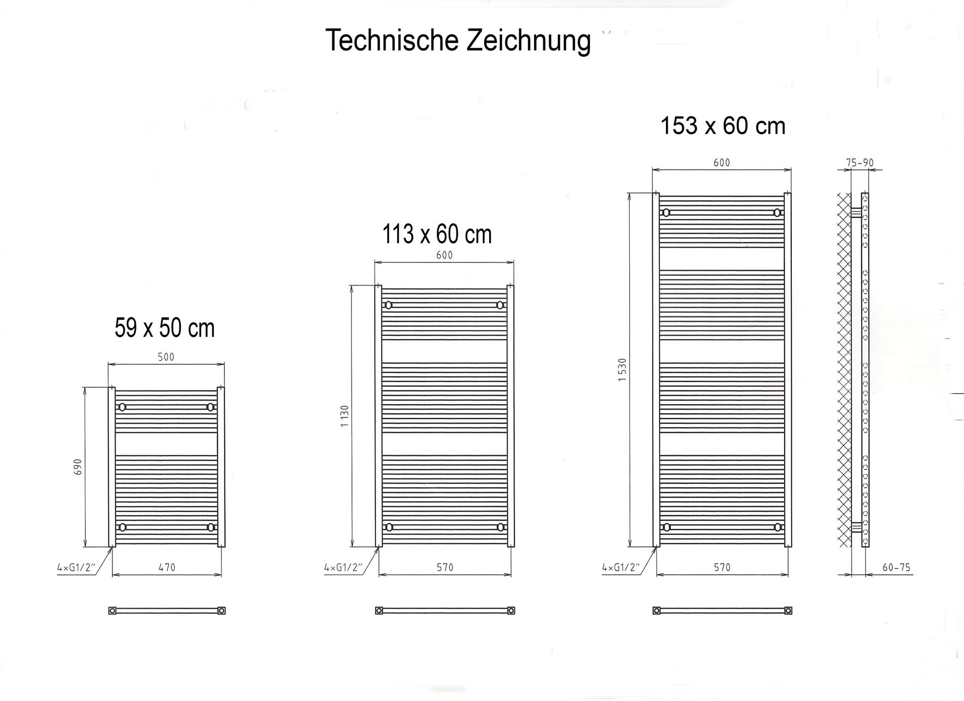 BADHEIZKÖRPER Design Bremen 3 177x60cm 1450 Watt anthrazit moonstone SZAGATO Handtuchheizkörper Mittelanschluss Handtuchwärmer Mittelanschluss
