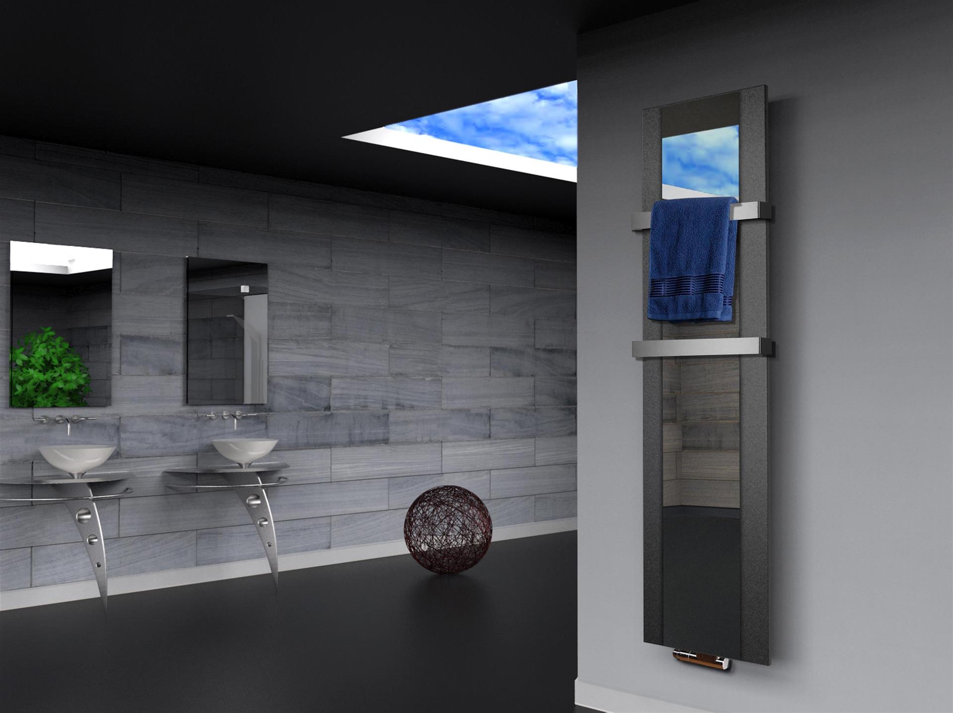 BADHEIZKÖRPER mit Spiegel Design Singapur 3 180x47cm 1118Watt anthrazit - moon +2 Halter 50mm SZAGATO Designheizkörper Mittelanschluss Handtuchwärmer