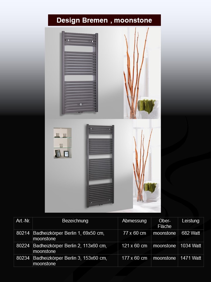 BADHEIZKÖRPER Design Bremen 3 177x60cm 1450 Watt anthrazit moonstone SZAGATO Handtuchheizkörper Mittelanschluss Handtuchwärmer Mittelanschluss