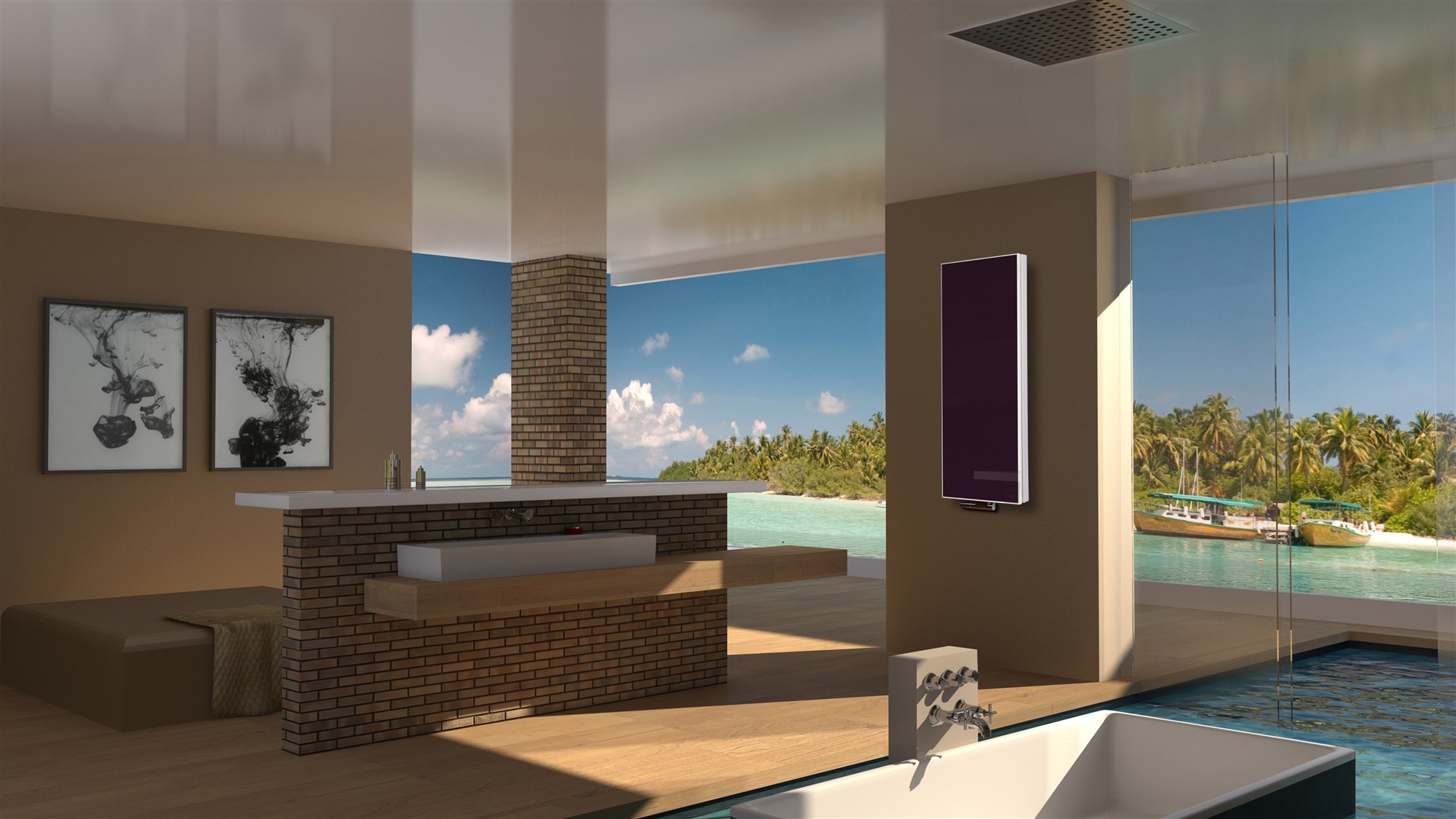 BADHEIZKÖRPER mit Glas Montevideo 5 Glasfront 120x47cm 1458 Watt violett SZAGATO Design Heizkörper Handtuchheizkörper Mittelanschluss Handtuchwärmer