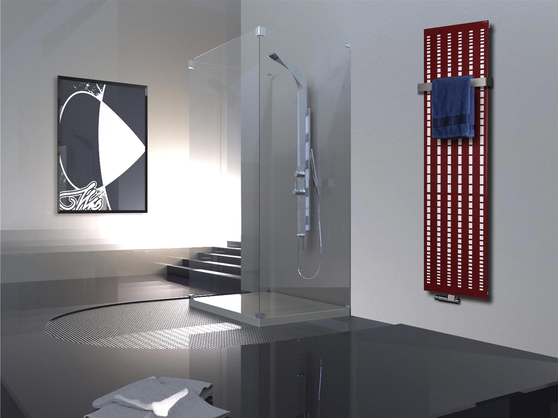 BADHEIZKÖRPER Design broken Mirror 3 180x47cm 1118 Watt rot +1 Halter 50mm SZAGATO Designheizkörper Handtuchheizkörper Mittelanschluss Handtuchwärmer