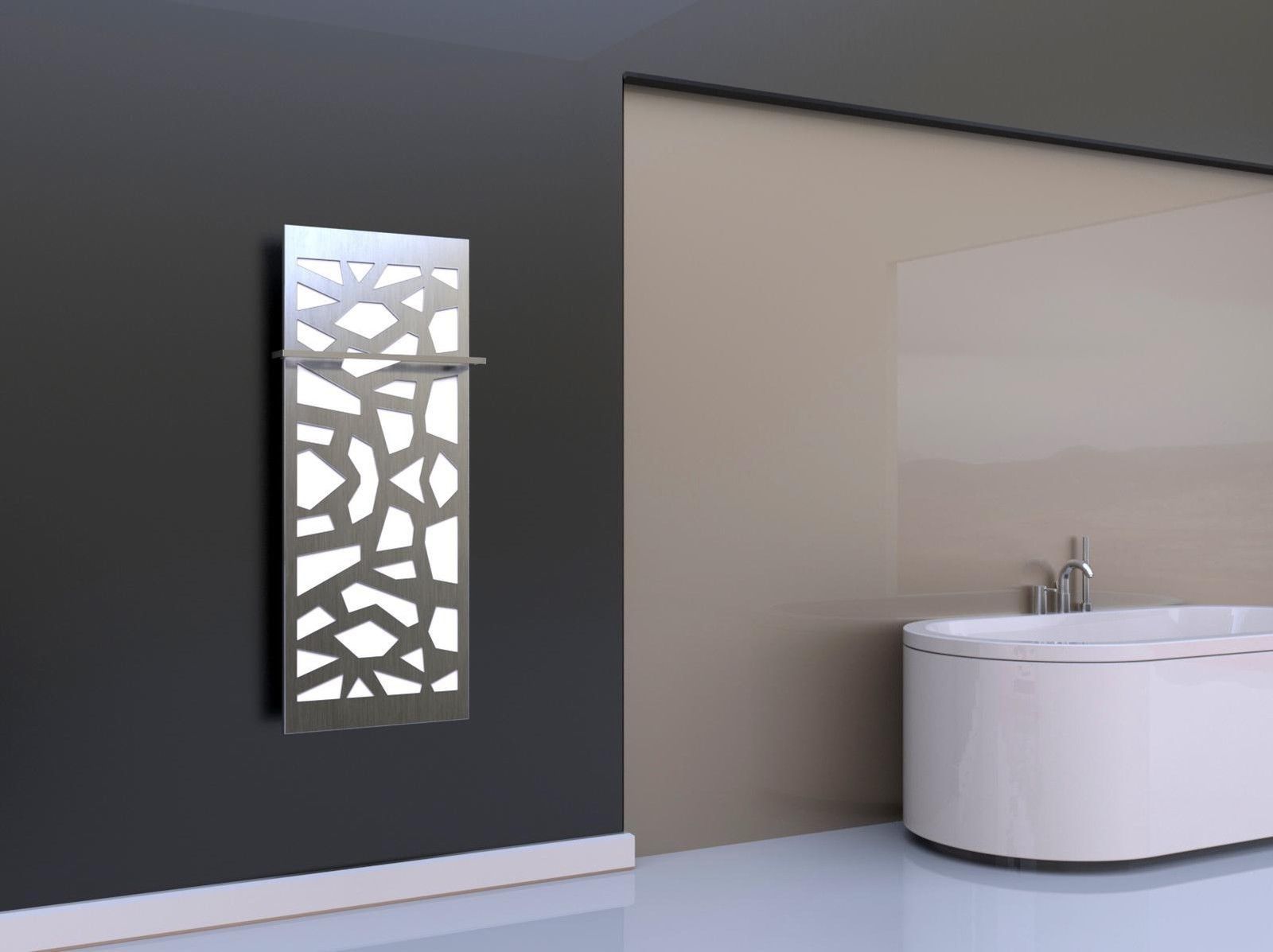 BADHEIZKÖRPER Design Mosaik 2 120x47cm 799 Watt Edelstahl (+1 Halter 15mm) SZAGATO Designheizkörper Handtuchheizkörper Mittelanschluss Handtuchwärmer