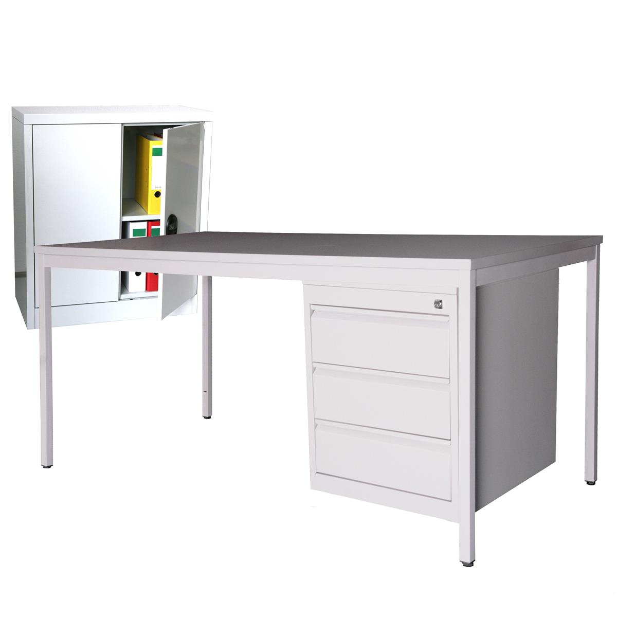 Schreibtisch 160cm SET + Unterbauschrank Profi 3 Schub + Stahlschrank 90x80cm grau SZAGATO Arbeitstisch Druckertisch Computertisch Schreibti günstig