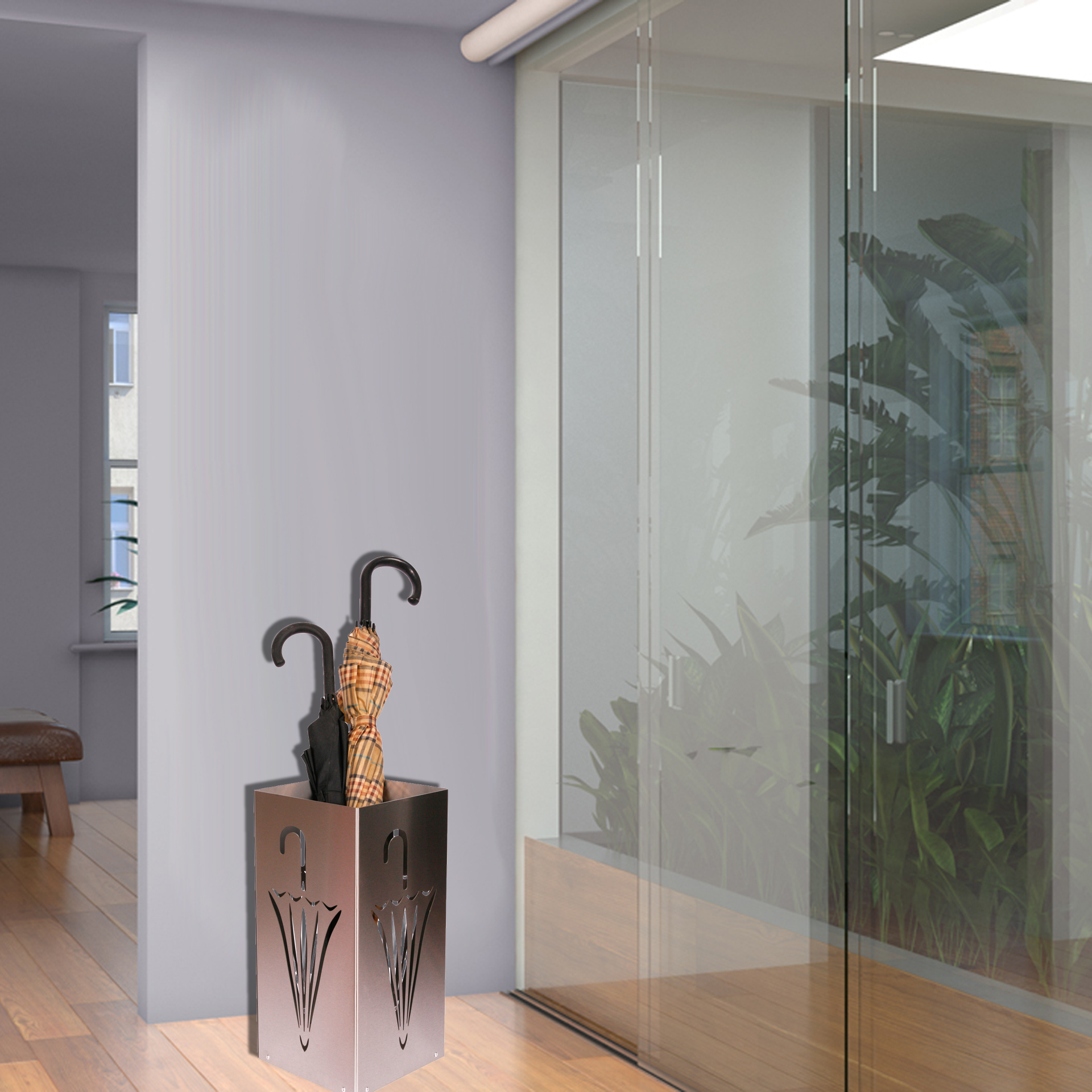 Schirmständer Design Umbrella closed 23x23cm Edelstahl matt SZAGATO Regenschirmständer große Schirme Schirmhalter moderne Schirmständer