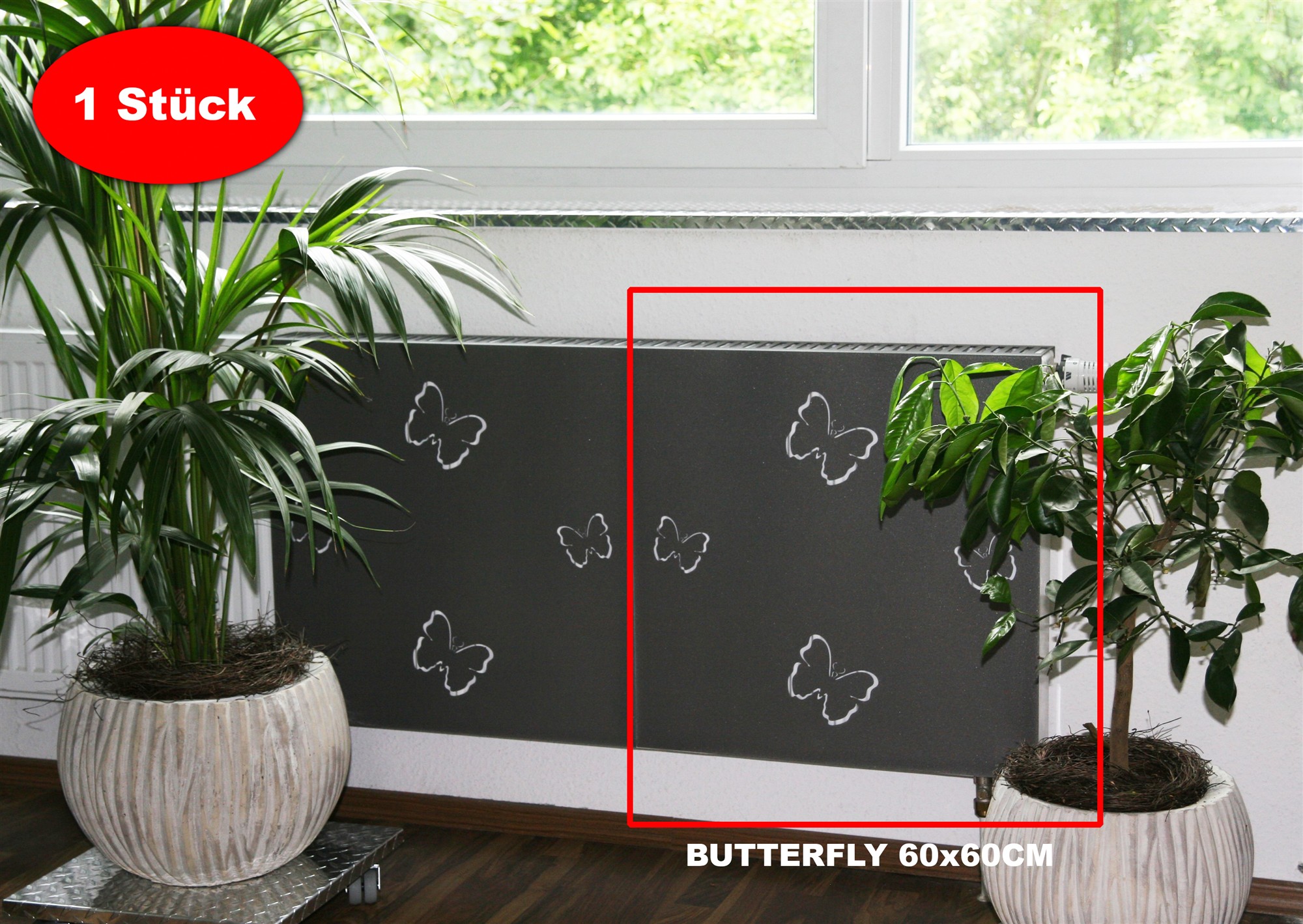 Heizkörperverkleidung 60 x 60cm Butterfly anthrazit 1 Stück SZAGATO Heizungsverkleidung Verkleidung Heizkörper Abdeckung Heizkörper Heizungsabdeckung