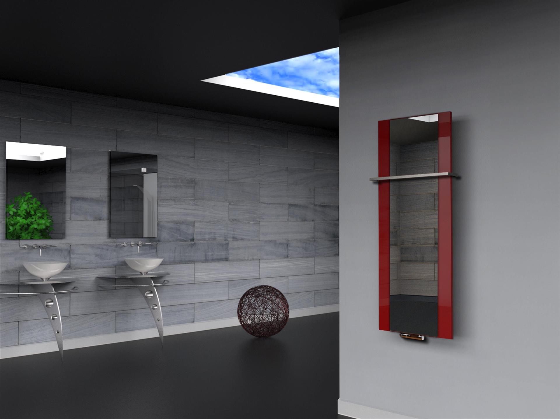 BADHEIZKÖRPER mit Spiegel Design Singapur 2 120x47cm 799 Watt rot  (+1 Halter 15mm) SZAGATO Designheizkörper mit Mittelanschluss Handtuchwärmer
