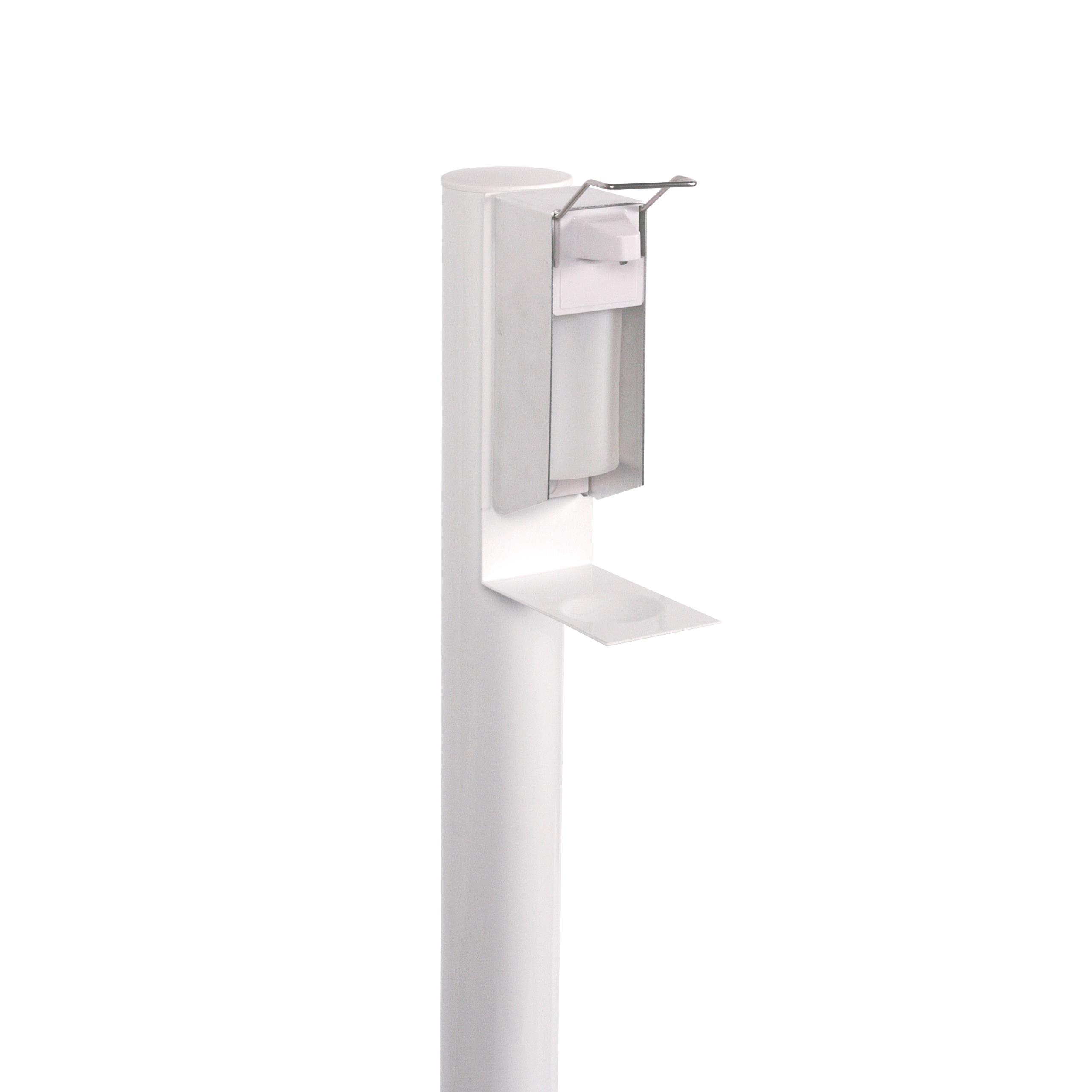 Desinfektionsmittelspender Rund HxØ 118x25cm ALU weiß lackiert + Spender Szagato Desinfektionsspender Desinfektionssäule Handdesinfektionsspender