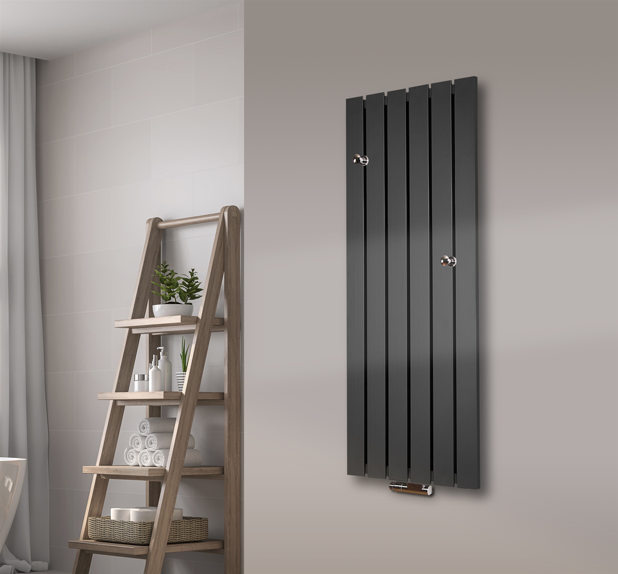 BADHEIZKÖRPER Design Peking 2 120x47cm 799 Watt anthrazit - moonstone (+ 2 Knopfhalter) SZAGATO Handtuchheizkörper mit Mittelanschluss Handtuchwärmer