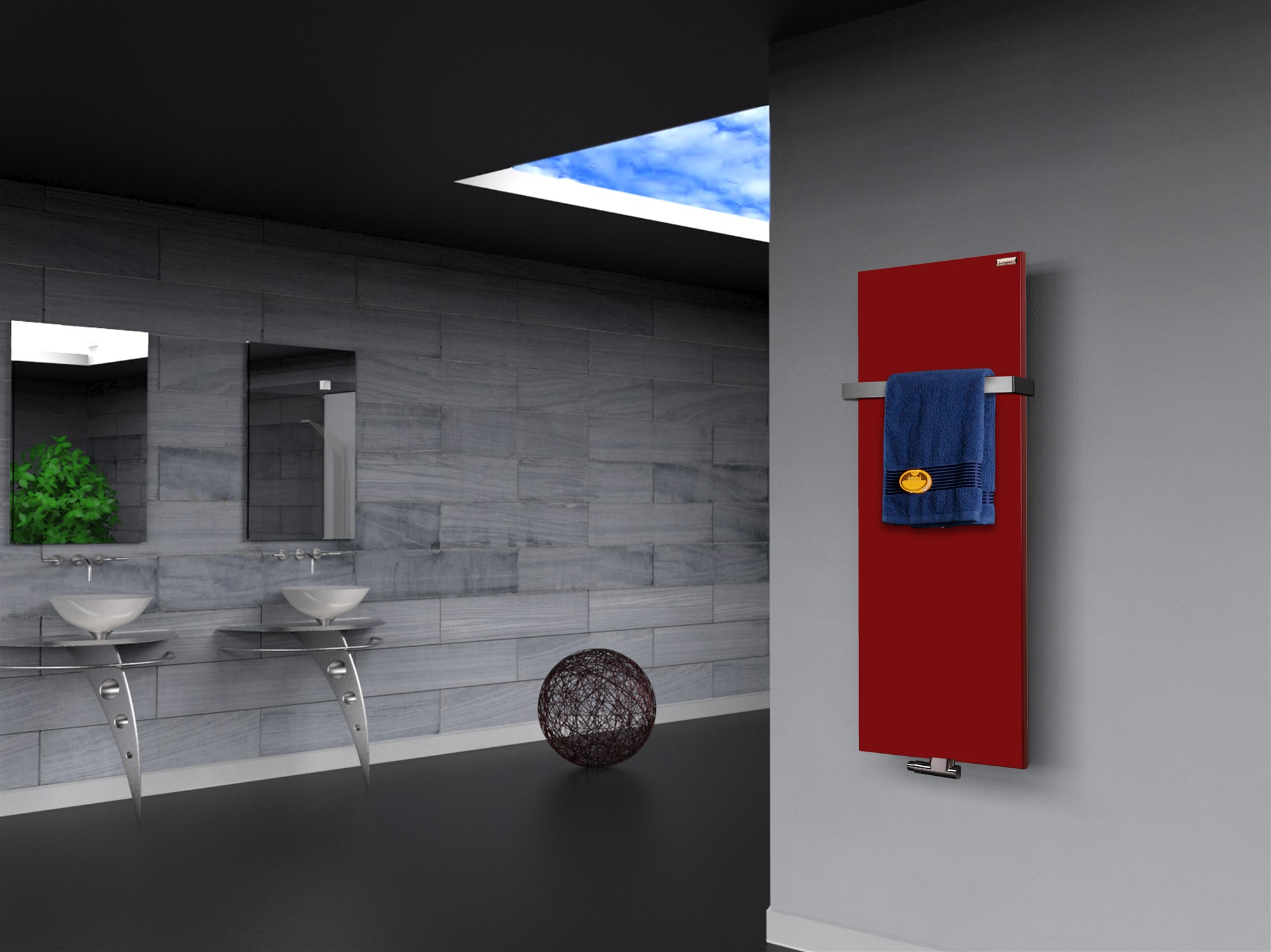 BADHEIZKÖRPER Design Mirror Steel 2 120x47cm 799 Watt rot (+1 Halter 30mm) SZAGATO Designheizkörper Handtuchheizkörper Mittelanschluss Handtuchwärmer