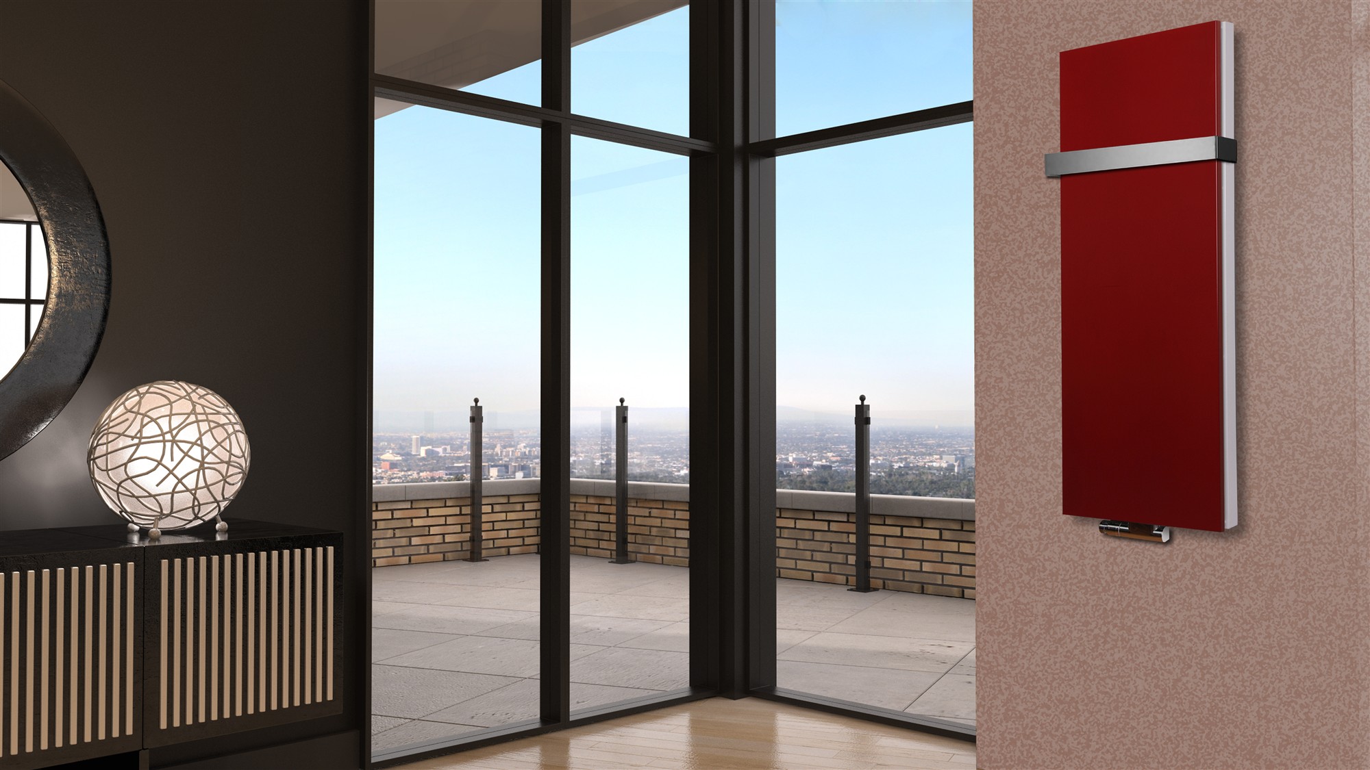 BADHEIZKÖRPER Design Mirror Steel 5 120x47cm 1458 Watt rot +1 Halter 50mm SZAGATO Designheizkörper Handtuchheizkörper Mittelanschluss Handtuchwärmer