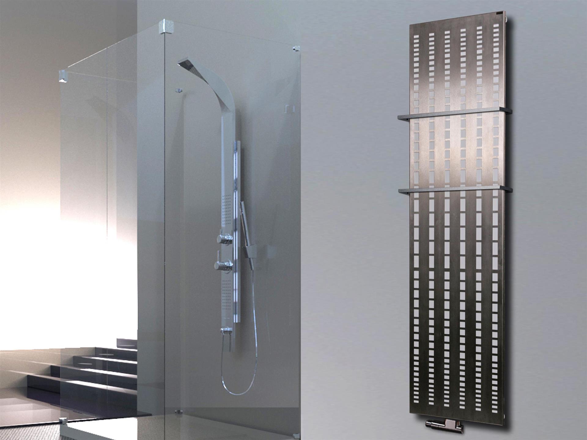 BADHEIZKÖRPER Design broken Mirror 3 180x47cm 1118 Watt Edelstahl matt (+2 Halter 15mm) SZAGATO Designheizkörper mit Mittelanschluss Handtuchwärmer