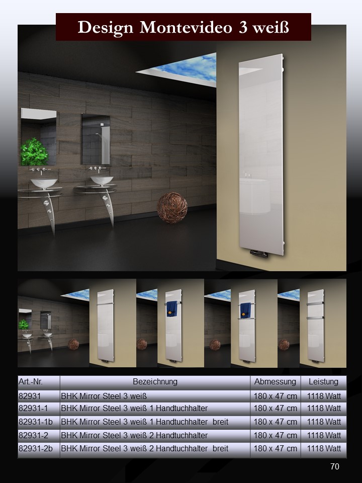 Badheizkörper mit Glas Design Montevideo 3 Glasfront 180x47cm 1118 Watt weiß SZAGATO Heizkörper Handtuchheizkörper mit Mittelanschluss Handtuchwärmer