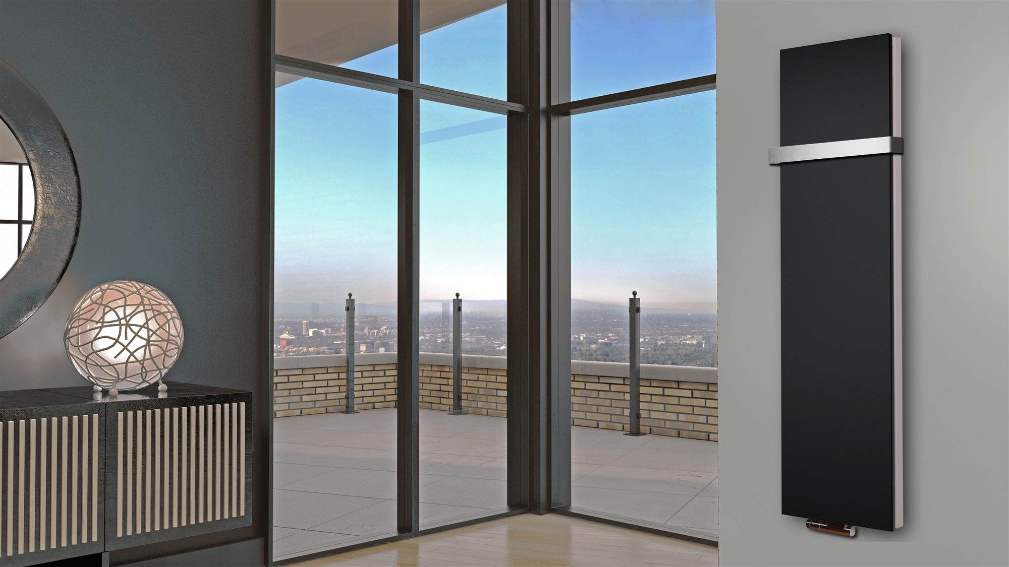 BADHEIZKÖRPER Design Mirror Steel 6 180x47cm 1964 Watt schwarz + (+1 Halter 50mm) SZAGATO Designheizkörper Handtuchheizkörper mit Mittelanschluss